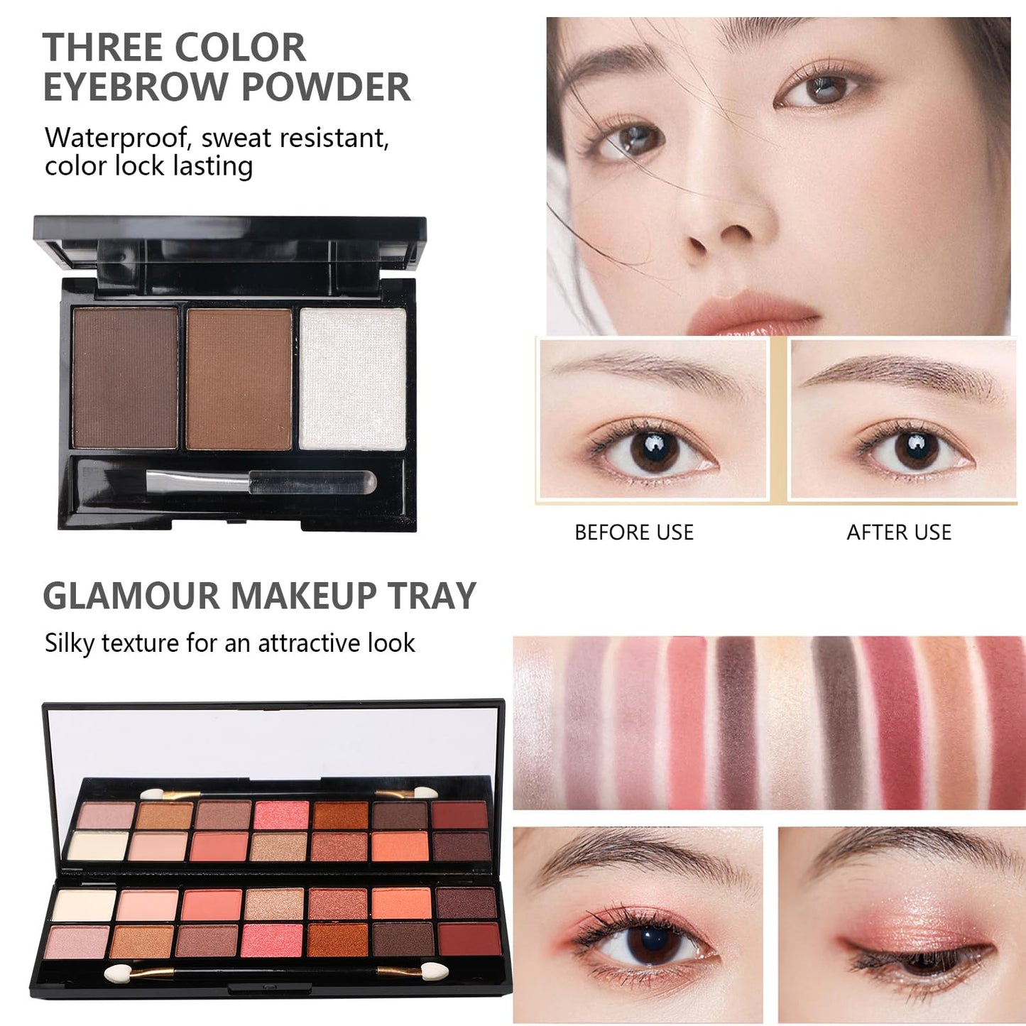 All in One Makeup Kit for Makeup storage bag 2X14 Colors Eyeshadow Palette Liquid Foundation Eyeliner Pencils Contouring Stick Lip Gloss 20Pcs Make up Brushes For Women Girls Teens (Black)