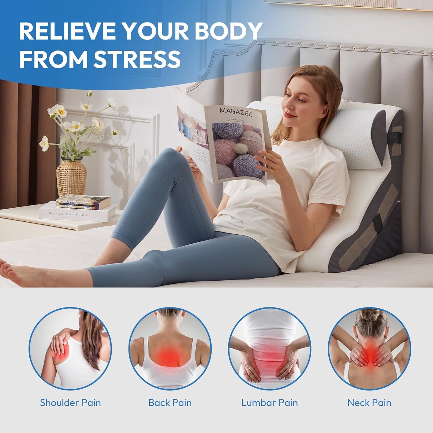 Foam Wedge Pillow Set — 3-Piece, 10-in-1, for Post Surgery, Acid Reflux, Back Pain & GERD Relief (White)
