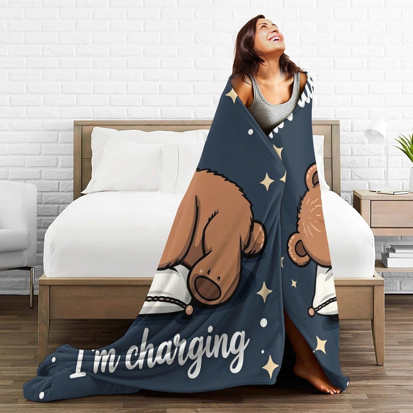 Cute Bear Throw Blanket, Bear Lovers Gifts Blanket, for Couch, Bed, Travel & Outdoor, Cozy Fluffy Fuzzy Blankets for Women Men 50"x40"