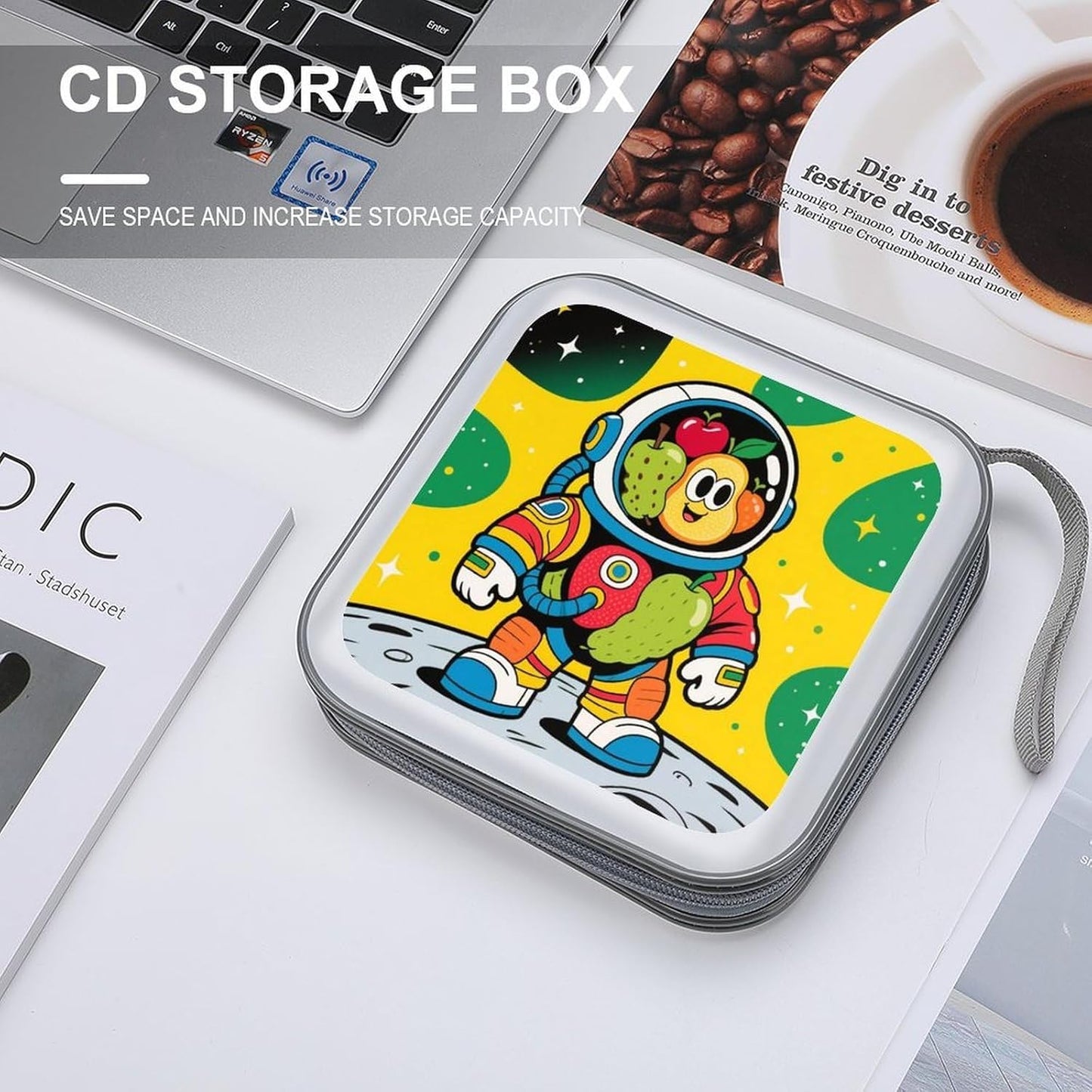 Astronaut CD Case Portable Zipper CD Case 40 Capacity Hard Plastic DVD Cases Holder Large Storage Disc Wallet Bag for Car Home Travel DVD Collection Bag