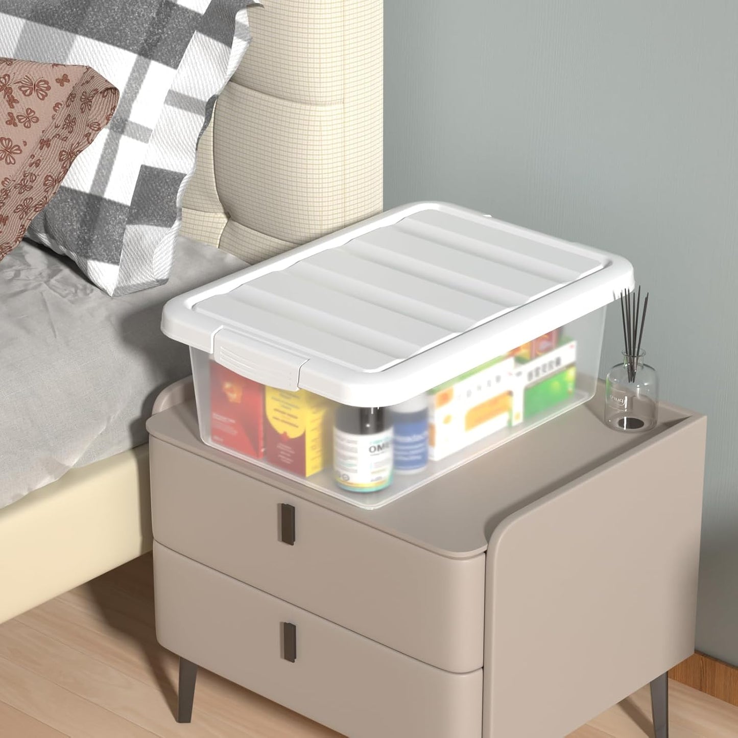 Clear Storage Latch Box 14 Quart, Plastic Organizing Box/Bin with White Lid, 2-Pack