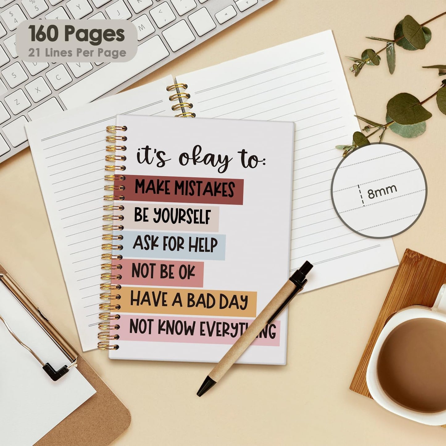 Wheatwin Mental Health Journal, Positive Affirmations Notebook, Inspirational Motivational Journal Therapy Psychology Hardcover Spiral Notebook Gifts for Student Kids Teen, 5.5x8.3