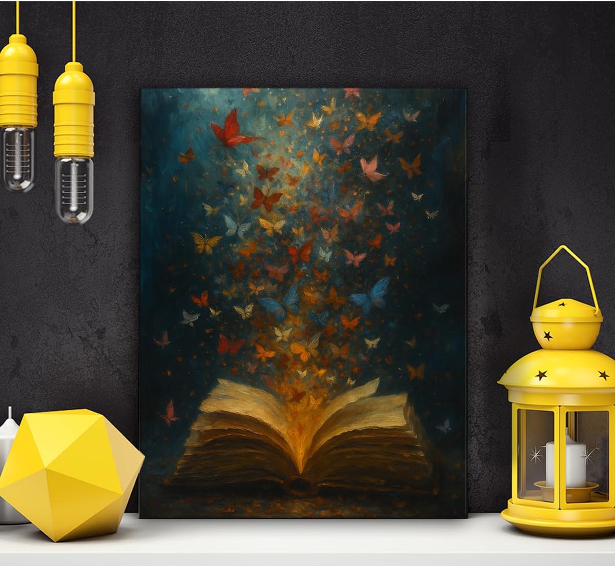 Book Wall Art, Retro Book and Butterflies Canvas Wall Decor for Library Study Bedroom Reading Room, Book Lover Gift Aesthetic Framed Canvas Artwork, 8x10 Inch