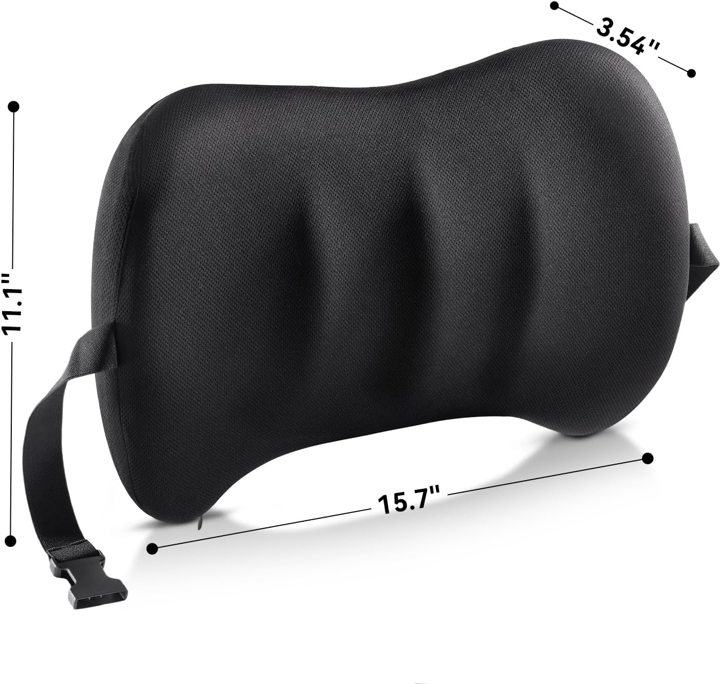 Lumbar Support Pillow for Car Seat and Office Chair, Memory Foam Back Cushion with Breathable Cover and Adjustable Straps for Driving, Ergonomic Orthopedic Back Rest Lower Back Support, Black
