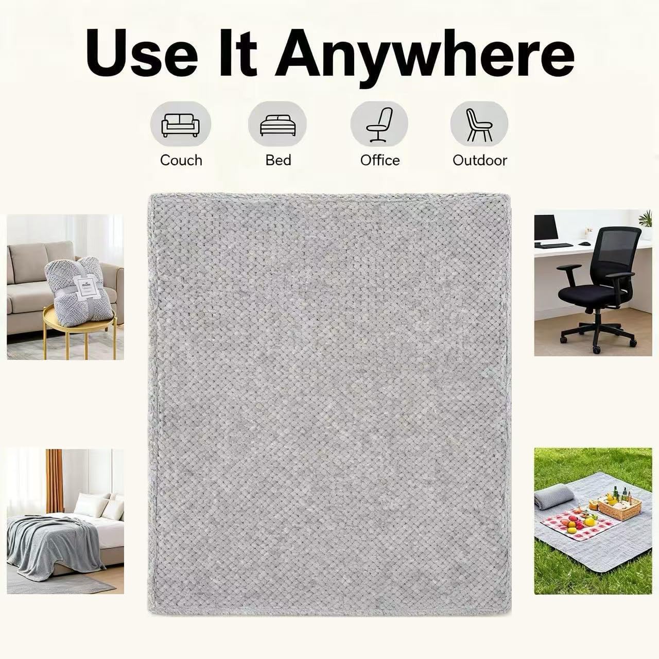 40x60 InchTextured Throw Blanket, Gray, Soft Plush Waffle Weave, Cozy Home Decor for Couch, Sofa, Bed