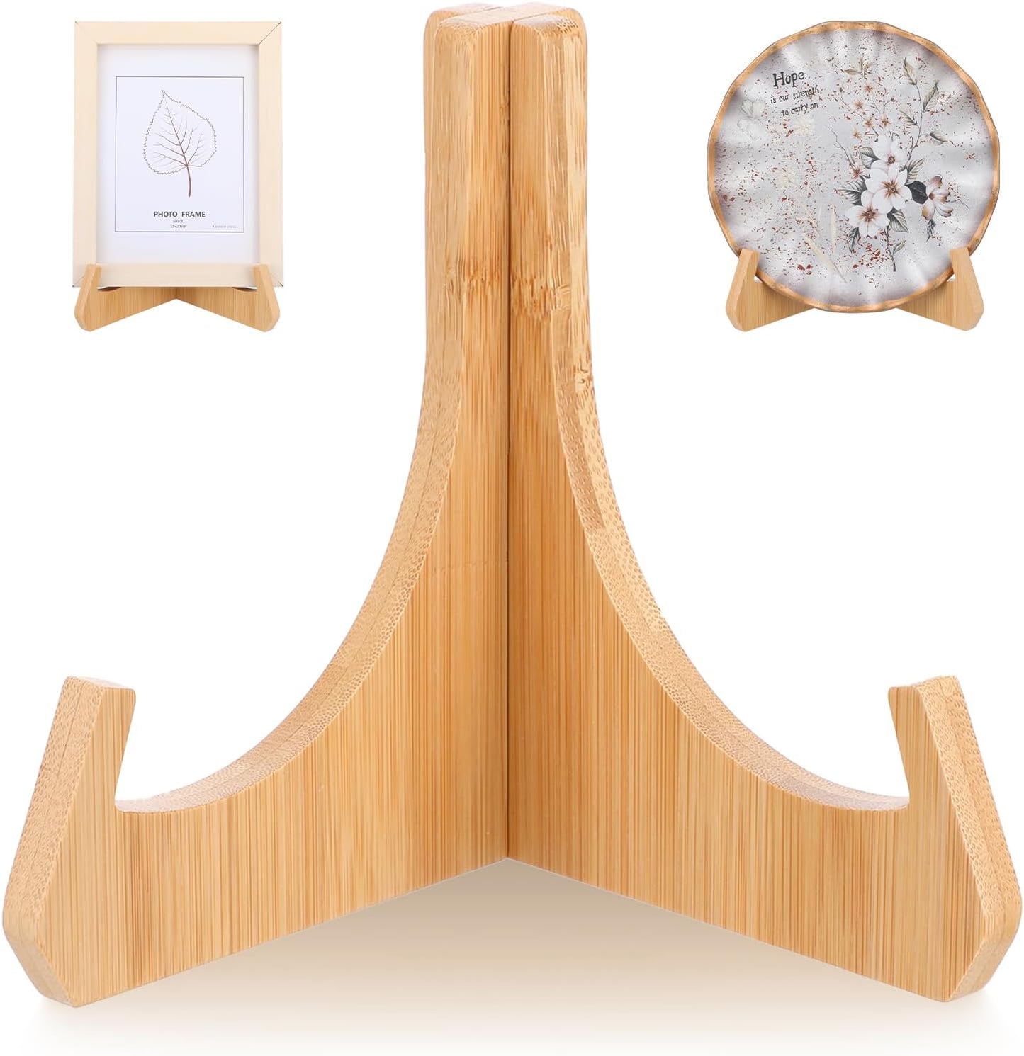 Wooden Plate Stands for Display Bamboo Picture Frame Holder 7 inches Tabletop Easels Frame Folding Display Stand Tabletop Art Holder Book Dish Decorative for Platter Dish Book Photo Plaque