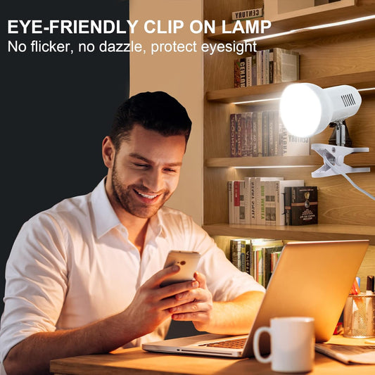 RONG&LAN LED Metal Clip On Light Clip on Lamp for Desk, 360° Adjustable Clamp Reading Light for Bed, Eye-Friendly Book Night Light for Desk Bed Table Dorm Room Bedroom Office Reading SUN-86 White