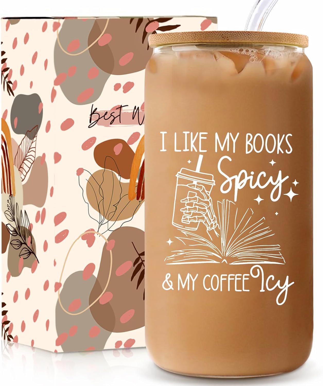 Book Lovers Gifts Idea, 16 oz Cute Glass Cups with Lids and Straws, Bookish Present, Mothers Day Reading Gifts for Book Lovers Women, Readers, Bookworm - Coffee Tumbler, Reading Accessories