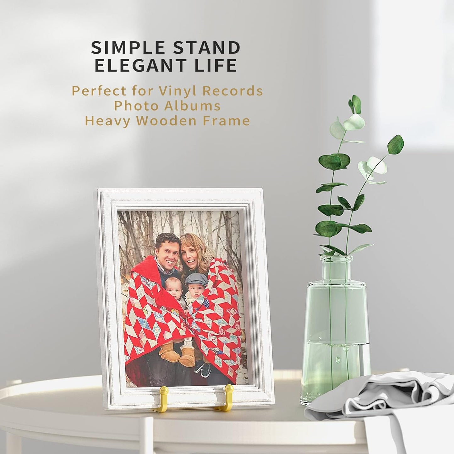 6 Inch Metal Square Wire Plate Stands for Display - Gold 2 Pack Holder Stand + Picture Frame Easel for Book, Decorative Plaque, Photo, Platter