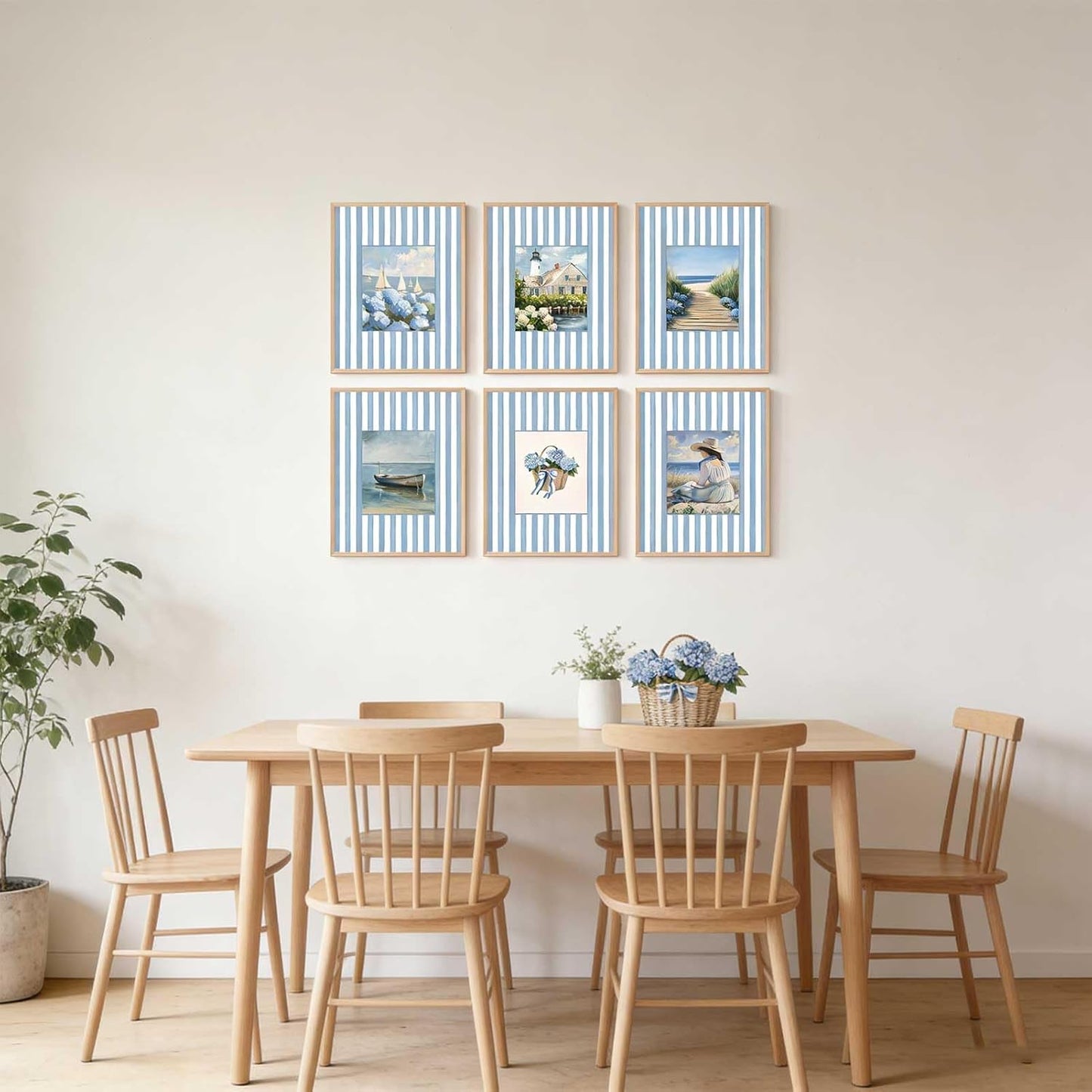 6Pcs Coastal Granddaughter Wall Art Prints Blue Stripe Hydrangea Beachy Wall Decor Pictures Summer Beach House Preppy Aesthetic Posters for Girly Bedroom Dorm Apartment Home Decoration (blue, 10"L x 8"W, Unframed)