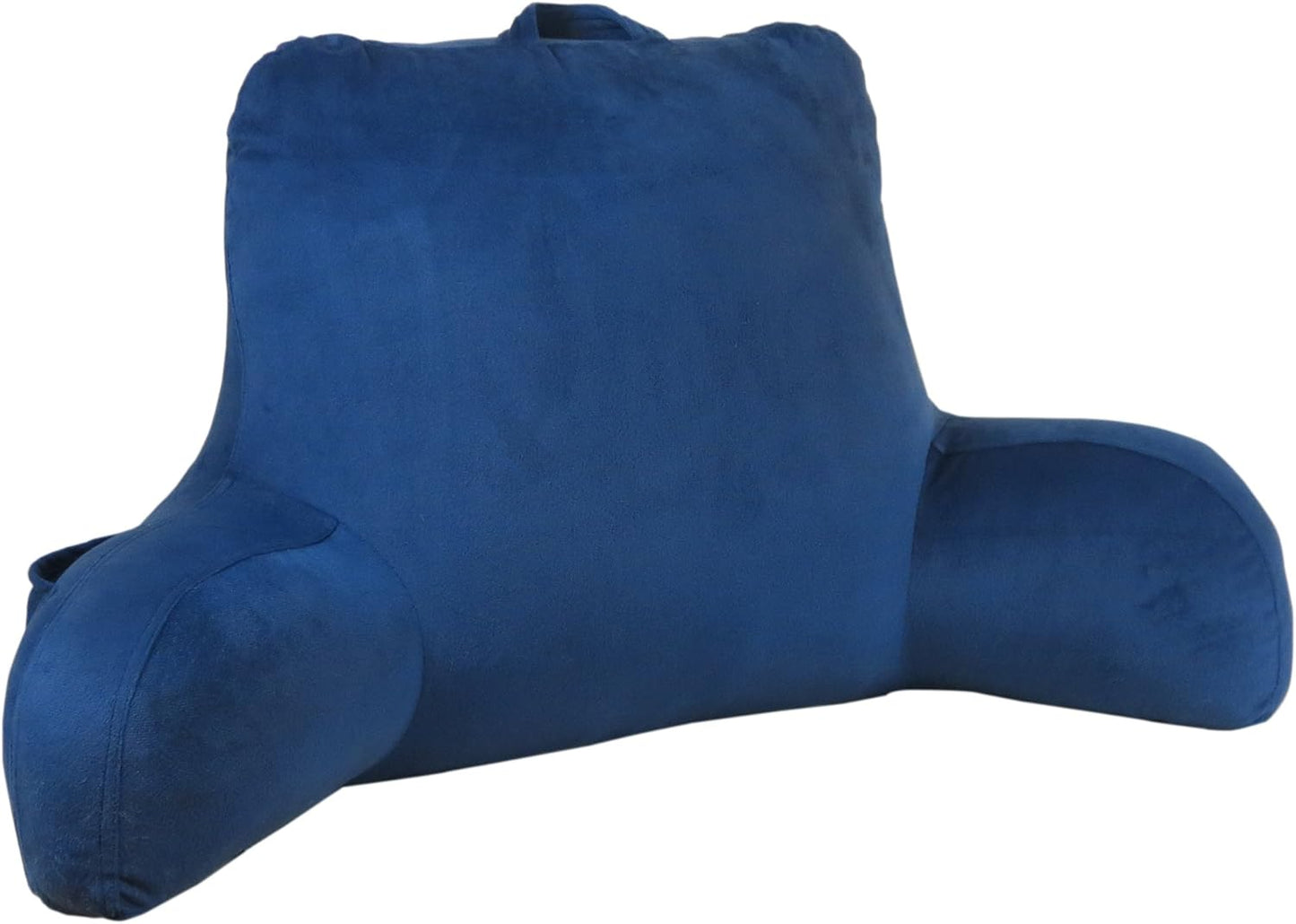 Klear Vu Velour Reading Pillow Bed Back Rest Pillow with Arms and Pockets for Gaming, Working on Laptop, Watching TV, Lumbar Support Perfect for Adults, Teens, Kids and Pregnancy, Navy One Size