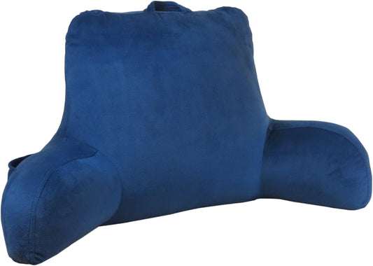 Klear Vu Velour Reading Pillow Bed Back Rest Pillow with Arms and Pockets for Gaming, Working on Laptop, Watching TV, Lumbar Support Perfect for Adults, Teens, Kids and Pregnancy, Navy One Size