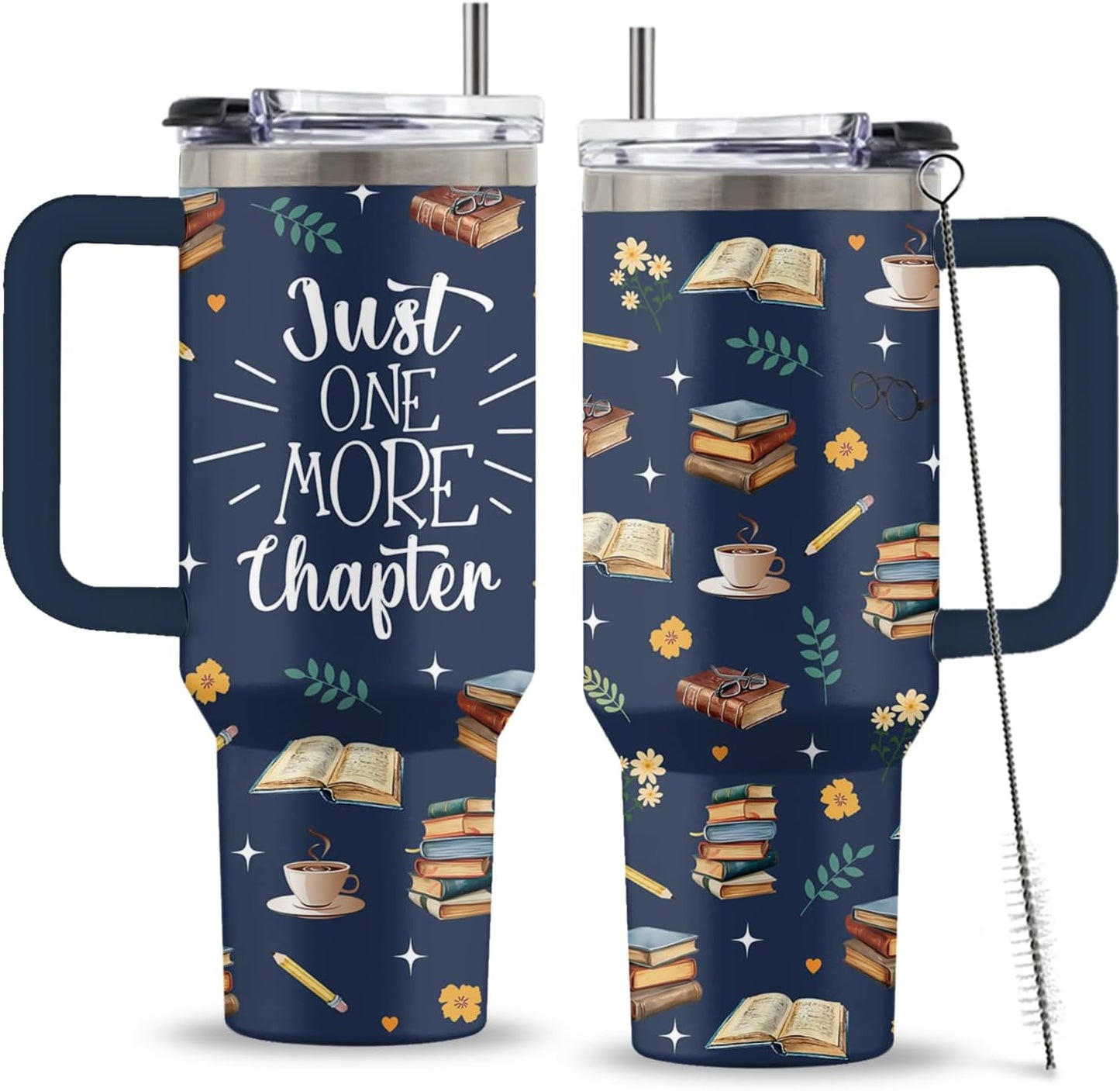 Book Themed Stainless Steel Tumbler Gifts for Booklover, 30oz Water Bottle with Handle and Straw, Christmas Birthday Gifts for Family, Wife, Friends