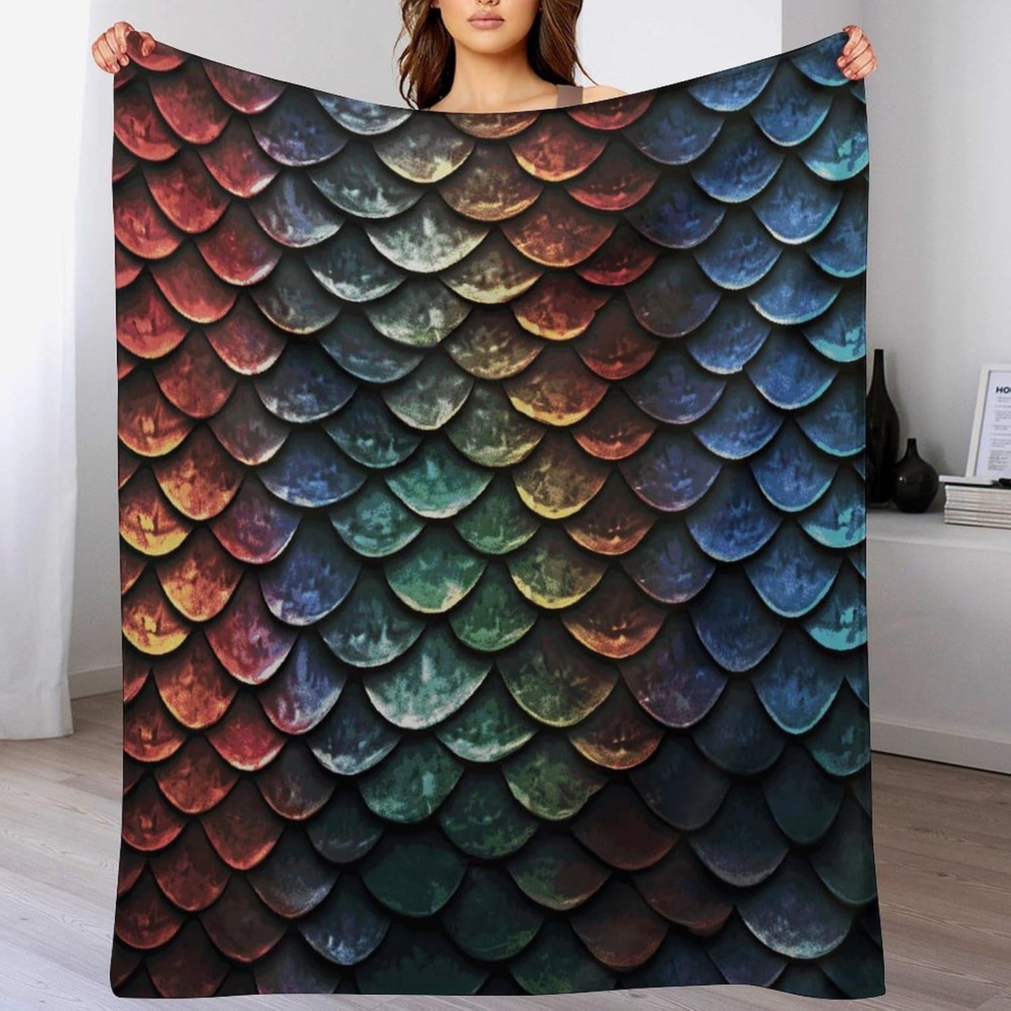Dragon Scale Throw Blanket for Couch Super Soft Warm Lightweight Throw Blankets Cozy Flannel Bed Blanket Cute Decorative Blankets for All Seasons Home Decor Gift 30"*40"（76 * 100cm）
