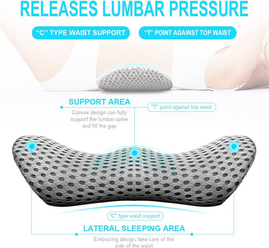 Lumbar Support Pillow for Office Chair, Memory Foam Lumbar Pillow for Lower Back Pain Relief (Grey)