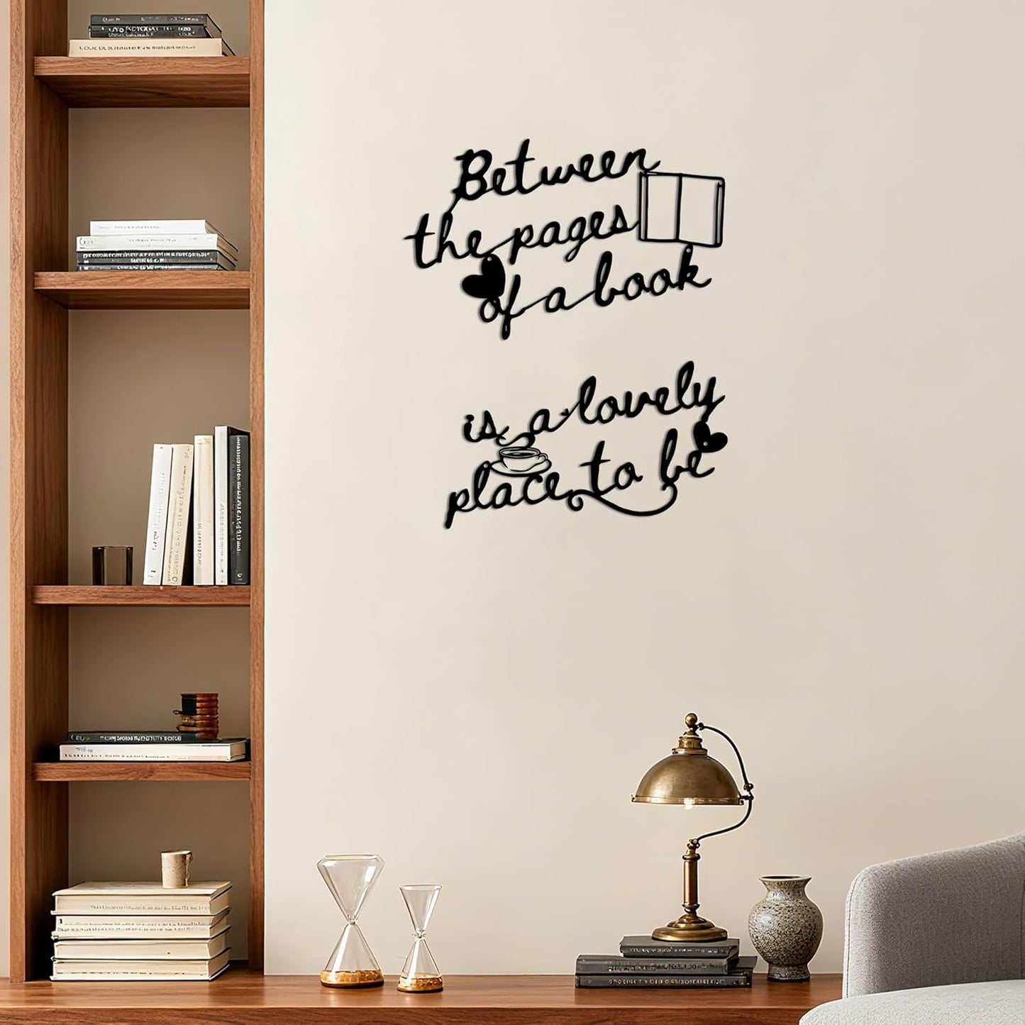 Book Wall Art, Reading Quote Wall Decor - Between The Pages Metal Sign Set, Library Wall Art, Gift for Book Lovers, 2-Piece Set