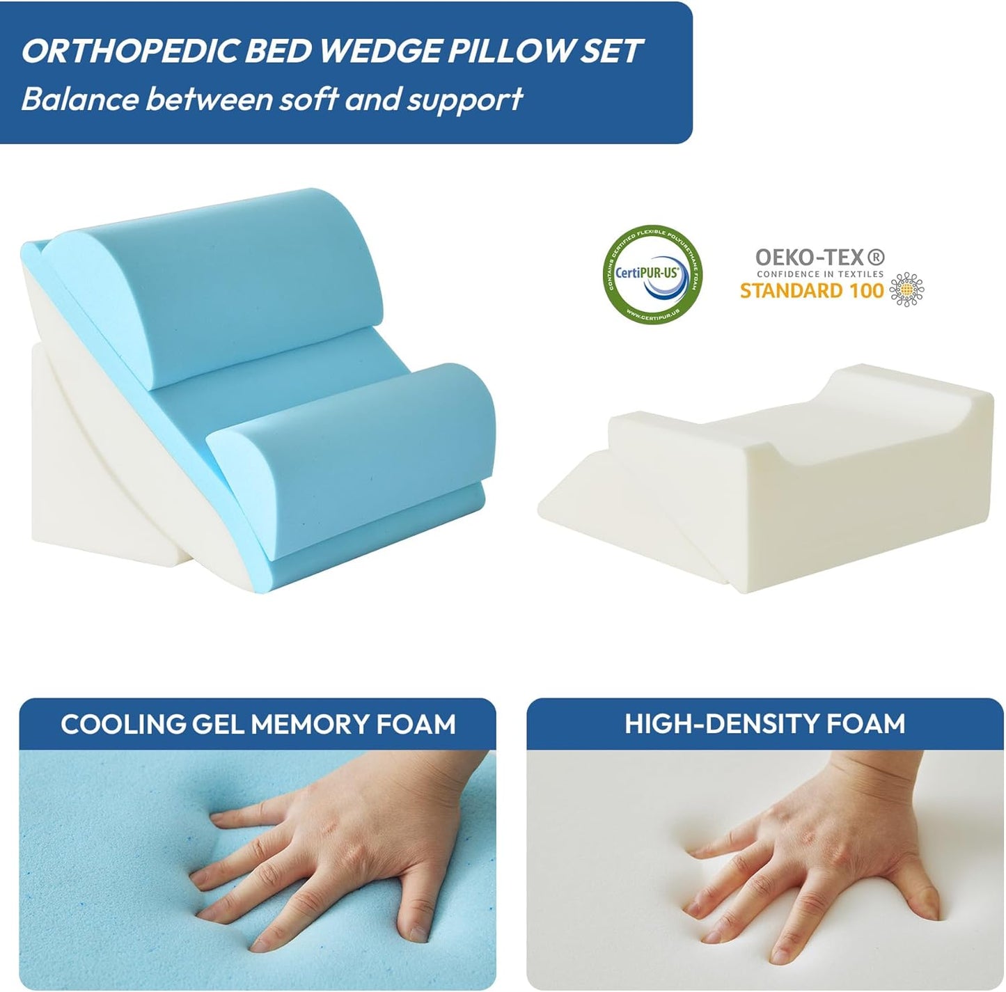 6PCS Wedge Pillow Set for After Surgery, Back Pillow for Bed Sitting Up, Orthopedic Bed Wedge for Body, Leg Pain Relief, Memory Foam Pillow for Post Surgery, Sleeping, Acid Reflux, Plush Grey