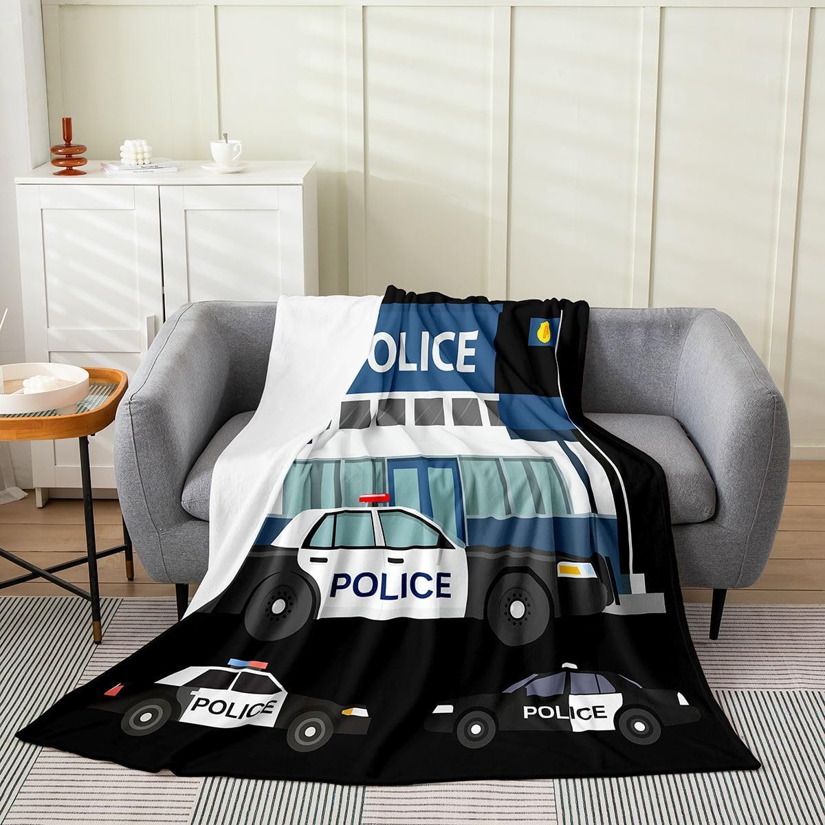 Erosebridal Police Car Blanket for Kids Boys Girls - Cartoon Throw 50x60, Policeman Fleece for Sofa Bed Couch Decor - Vehicles Fuzzy Lightweight Warm