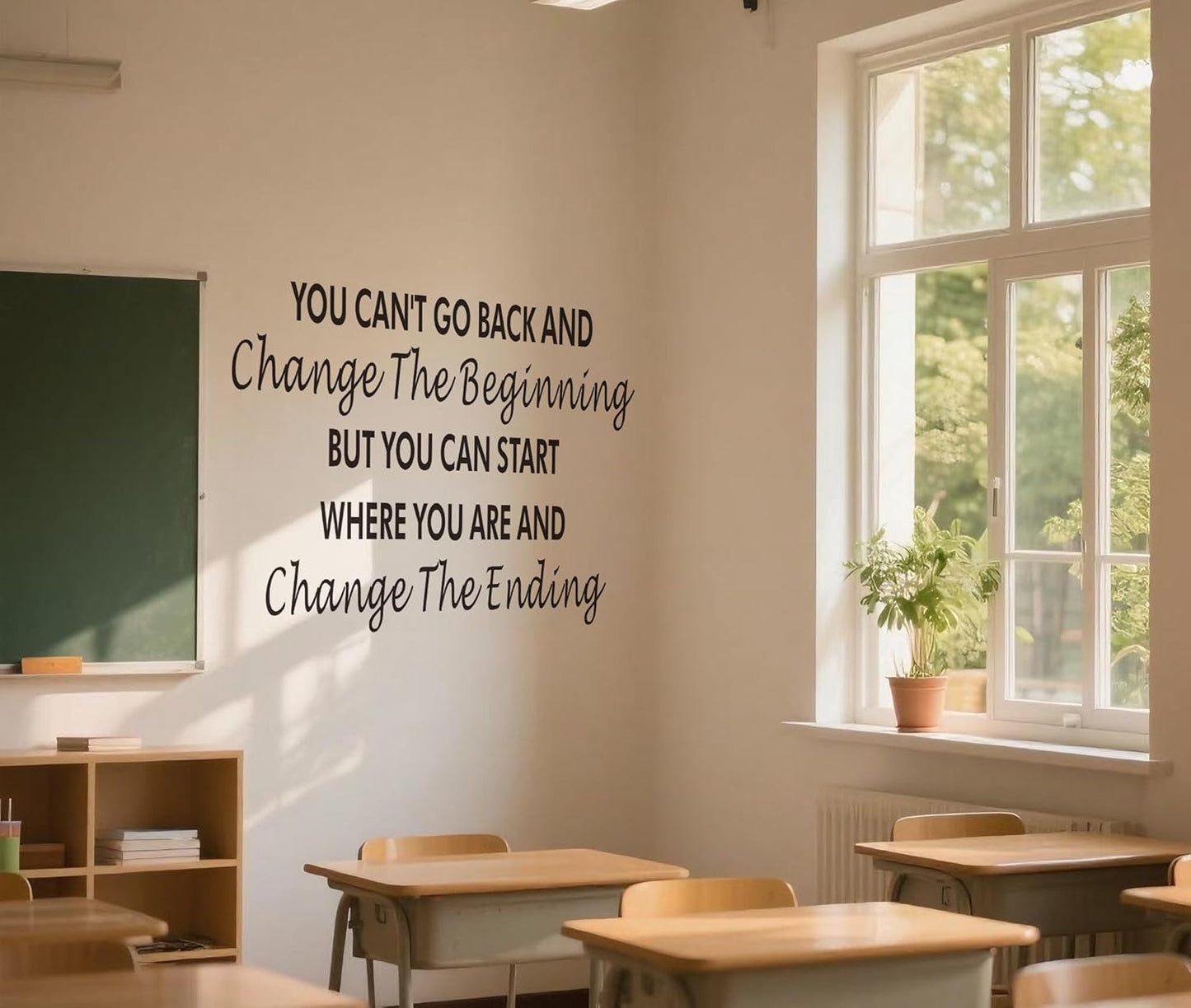 Inspirational Quotes Wall Decals,You Can't Go Back and Change The Beginning Motivational Saying Wall Stickers for Classroom Kid's Room Office, Ability Attitude Positive Vinyl Removeble Wall Art