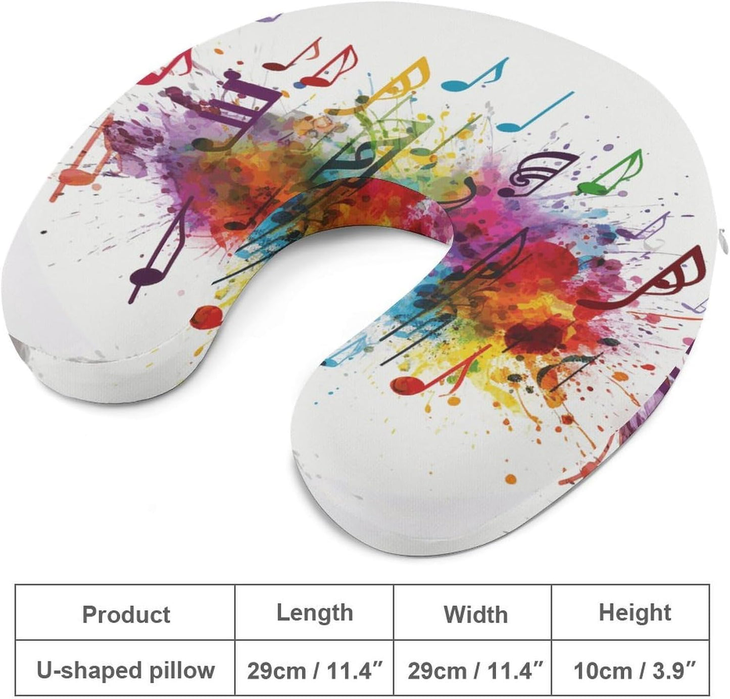 Colorful Music Neck Pillow Memory Foam U Shaped Pillows Portable Pillows for Shoulder Travel Head Support Pillow with Concealed Zipper for Airplane Car Home Office