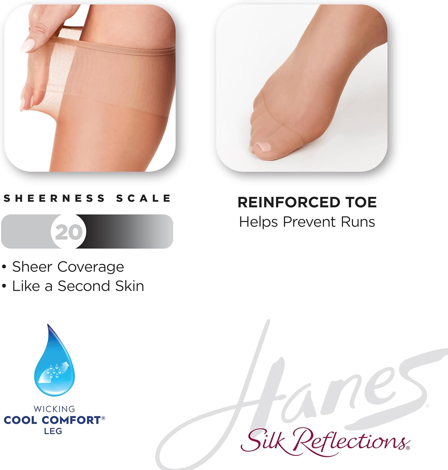 Hanes Silk Reflections Women's Silky Sheer Reinforced Toe Knee-High Stockings