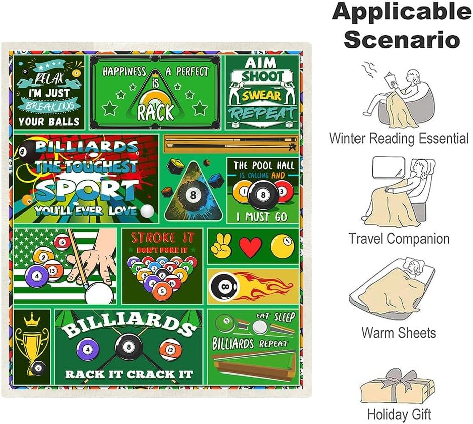 Billiards Gifts Blanket for Boys, Kids & Teens, Soft Warm 60"X50" Billiards Blanket for Bed, Sofa, Couch