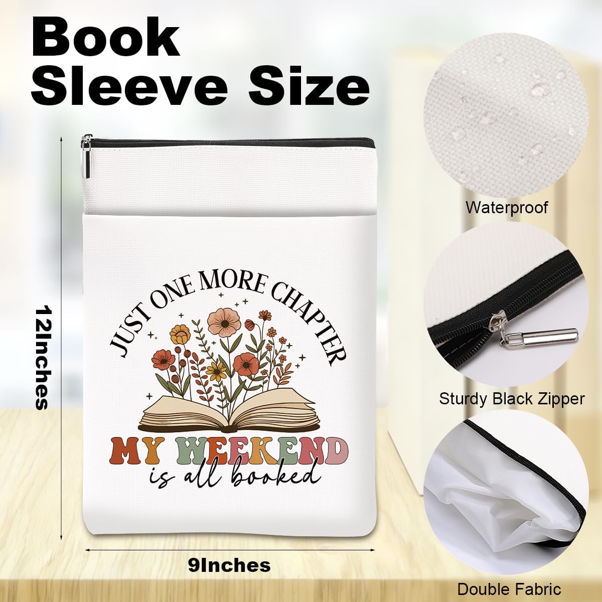 Book Lovers Gifts，Bookish Gifts Book Sleeve Books 4Pcs Pouch Protector with Zipper, Reading Accessories, Birthday Friendship Appreciation Gift for Women Bookworm Reader Friend Teacher Librarian