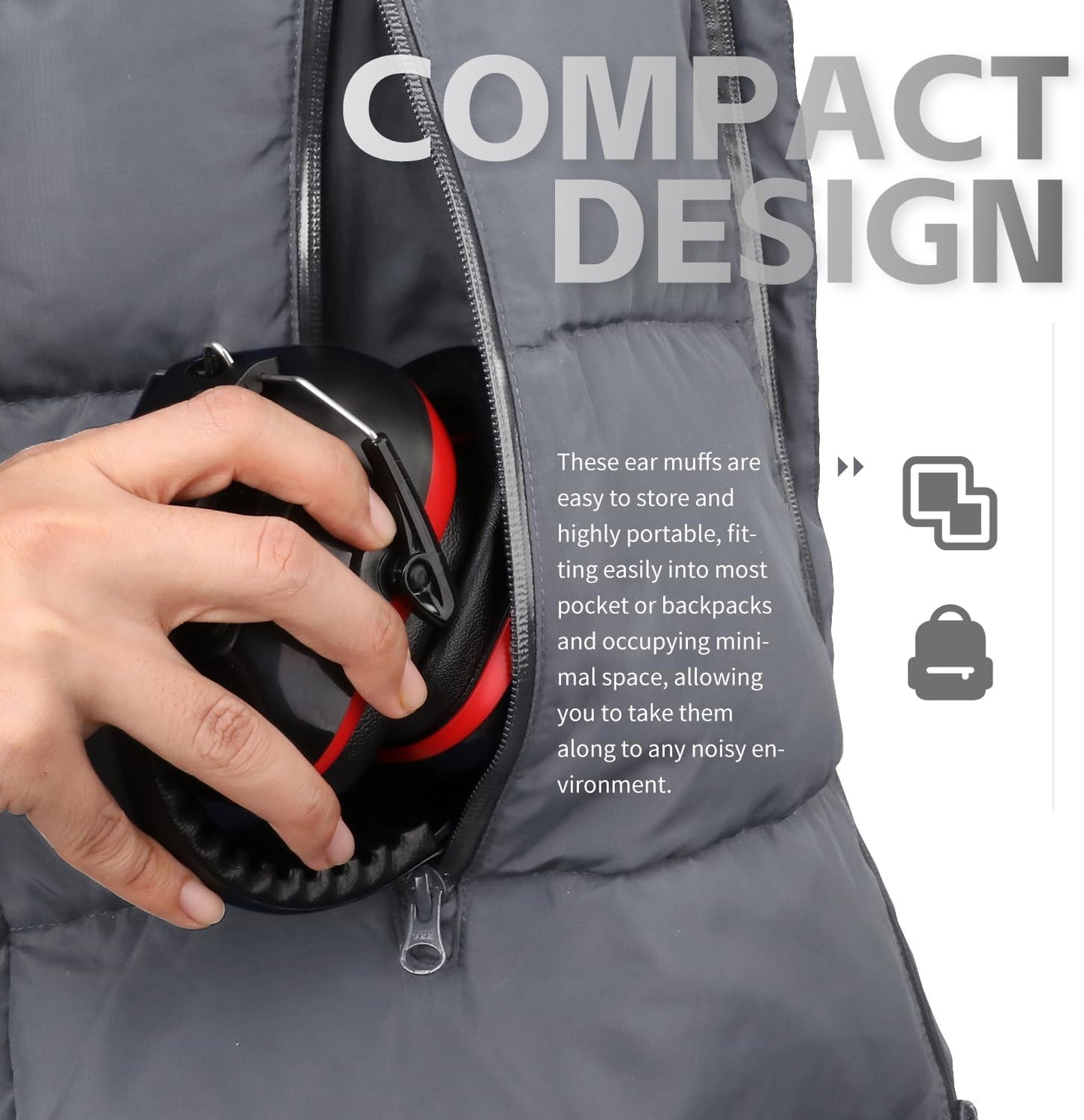 MaxWorks Safety Ear Muffs NRR 26dB Noise Reduction Hearing Protection Foldable and Adjustable Ear Defenders for Construction Shooting and Loud Environments (51073)