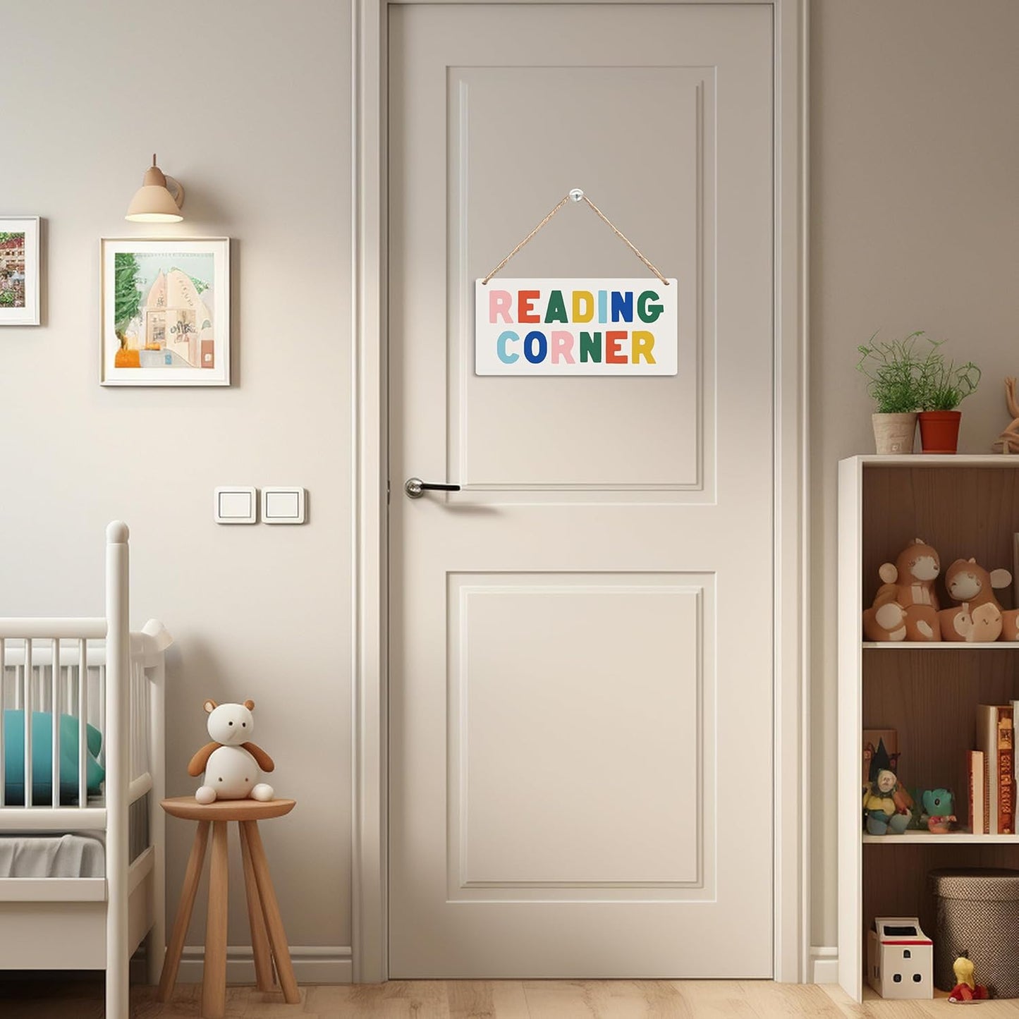 Reading Corner Wooden Sign - Boho Rainbow Reading Corner Wall Decor, Reading Room Hanging Plaque Sign for Library School Classroom Toddler Kids Room 12x6 Inches