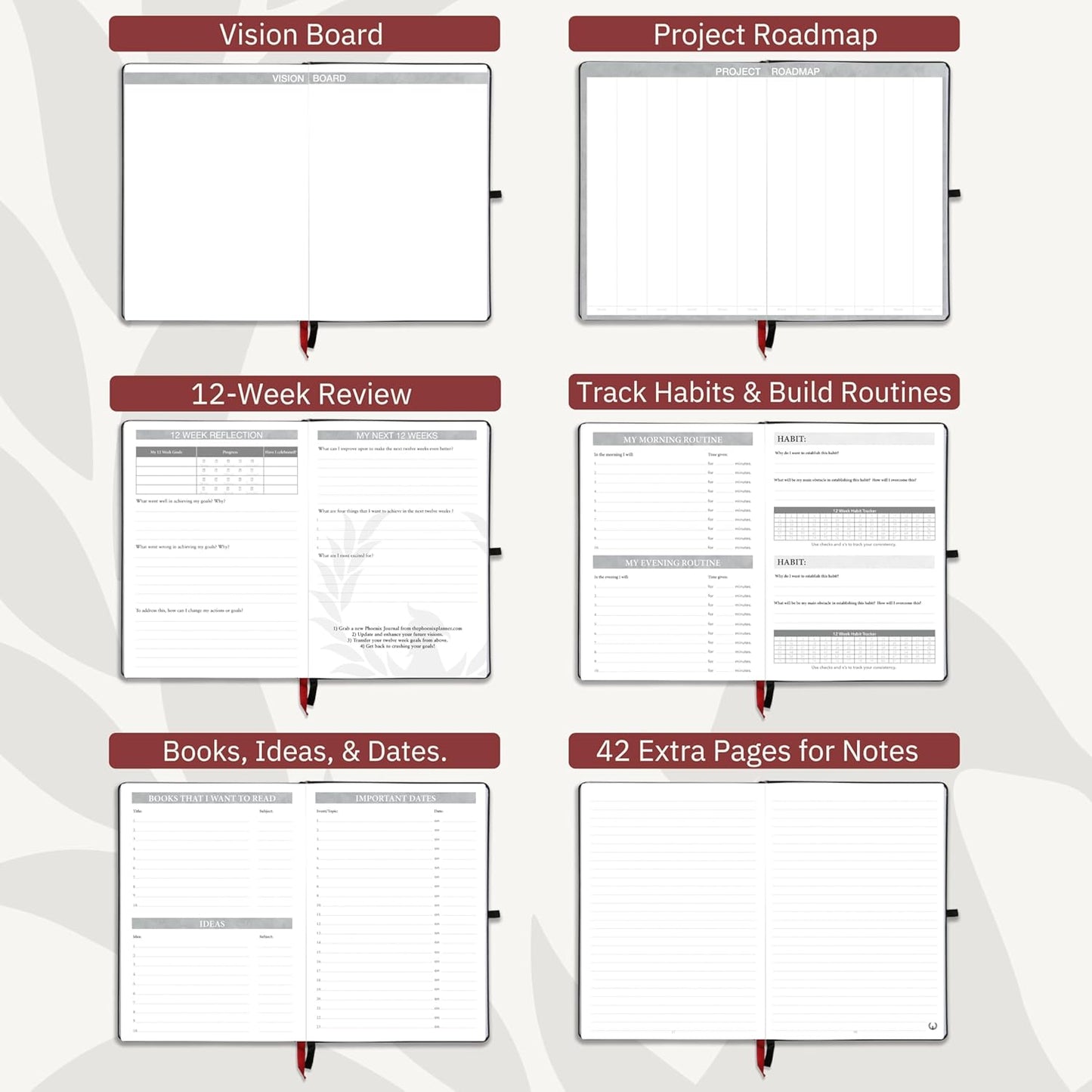 The Phoenix Journal – Quarterly Goal Planner & Daily Journal for Focus, Productivity & Clarity – 12 Week Undated Roadmap with Vision & Goal Setting – Daily, Weekly & Monthly Planning – Hardcover - Black