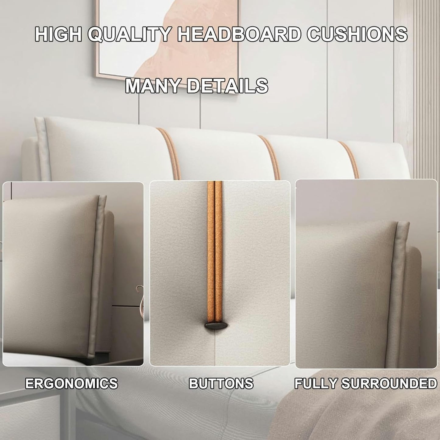 AMNOOL Headboard Cushion Bedside Support Pillow Wall Pillowboard,Large Upholstered Headboard Backrest Bed Wedge Lumbar Pillow for Bedroom Daybed Headboard, Khaki