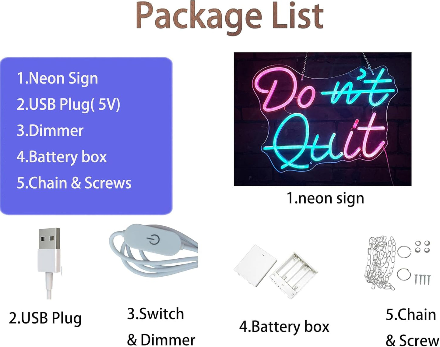 Don't Quit Neon Signs for Bedroom Living Room Party Home Decor, Led Sign with Dimmable Switch， Battery box or USB Powered (Don't Quit)