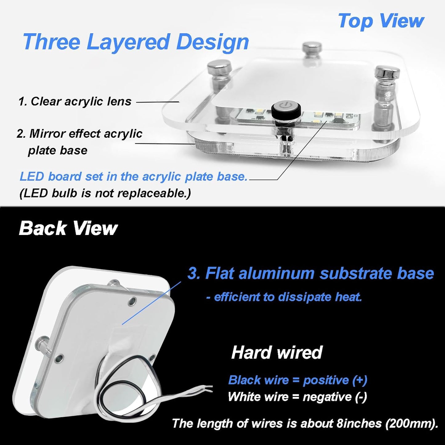 Dream lighting RV Interior Light - 3.5 inch LED Square Ceiling Light Fixture with Switch - 12V Under Cabinet Light with Crystal Lens - 6000K White Lighting - 2W 130Lumens - Surface Mount (1 Light)