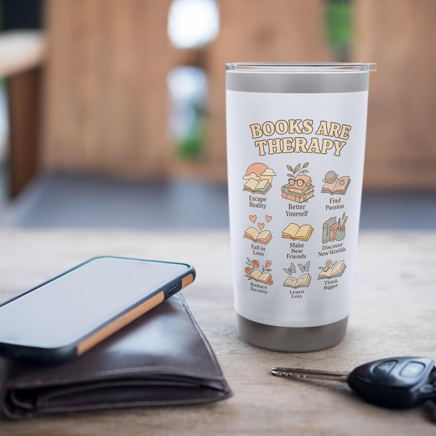 Books Are Therapy Cozy Reading Self Care for Book Lovers Stainless Steel Insulated Tumbler