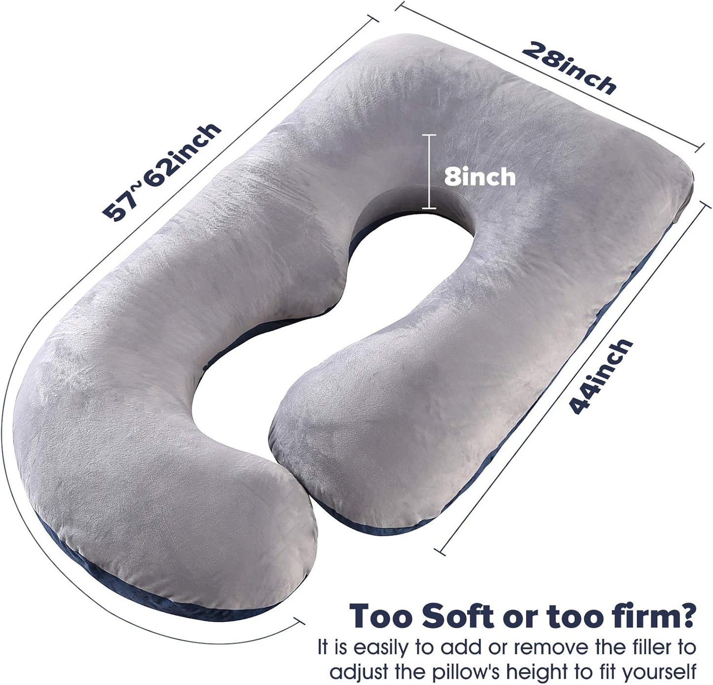 Elover Pregnancy Must Haves Pregnancy Pillow U-Shaped Full Body Maternity Support Pillow for Pregnant Women with Replaceable and Washable Velvet Cover Size 57" (Blue-Grey, Velvet)