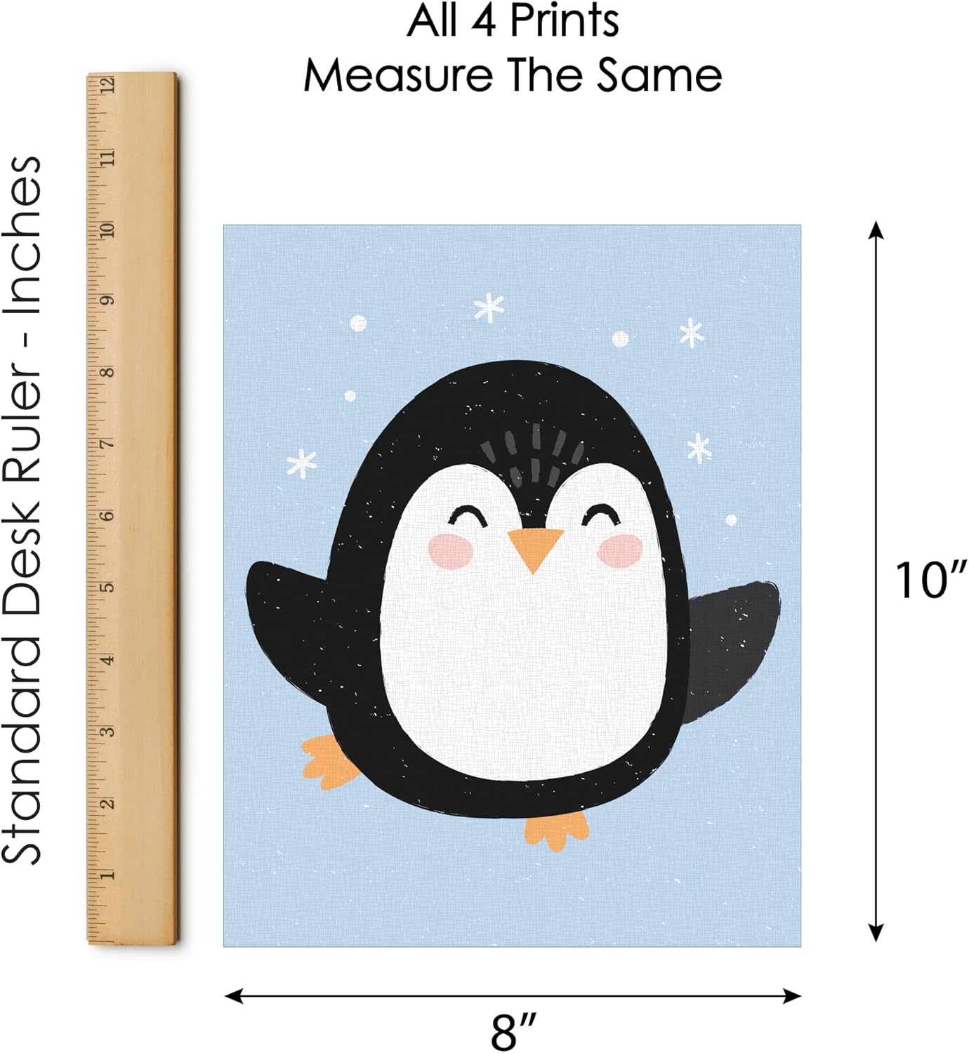 Big Dot of Happiness Winter Penguins - Unframed Holiday and Christmas Linen Paper Wall Art - Set of 4 - Artisms - 8 x 10 inches