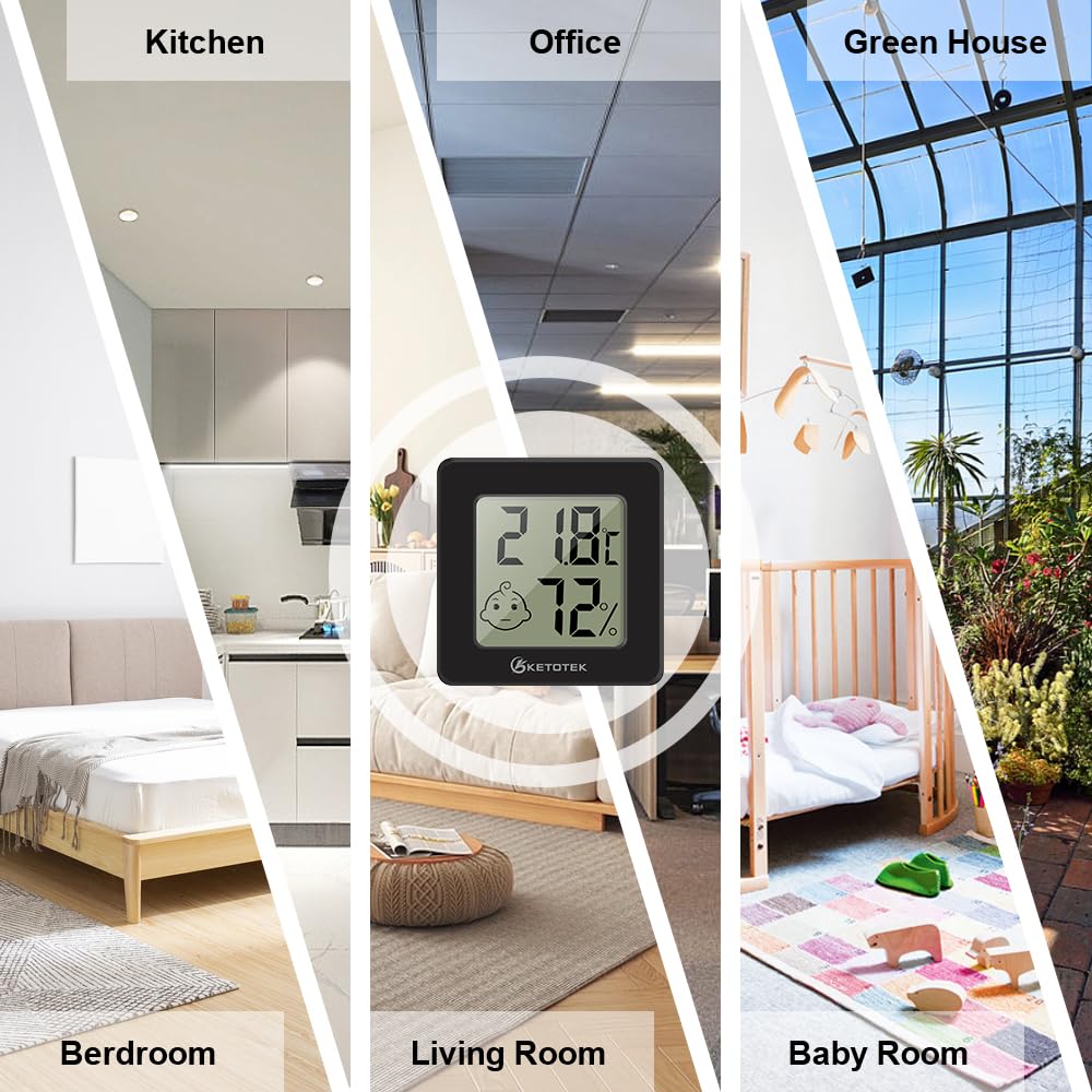 KETOTEK 5 Pack Digital Hygrometer Indoor Thermometer Mini Temperature and Humidity Monitor with Comfort Indicator for House Baby Room Office