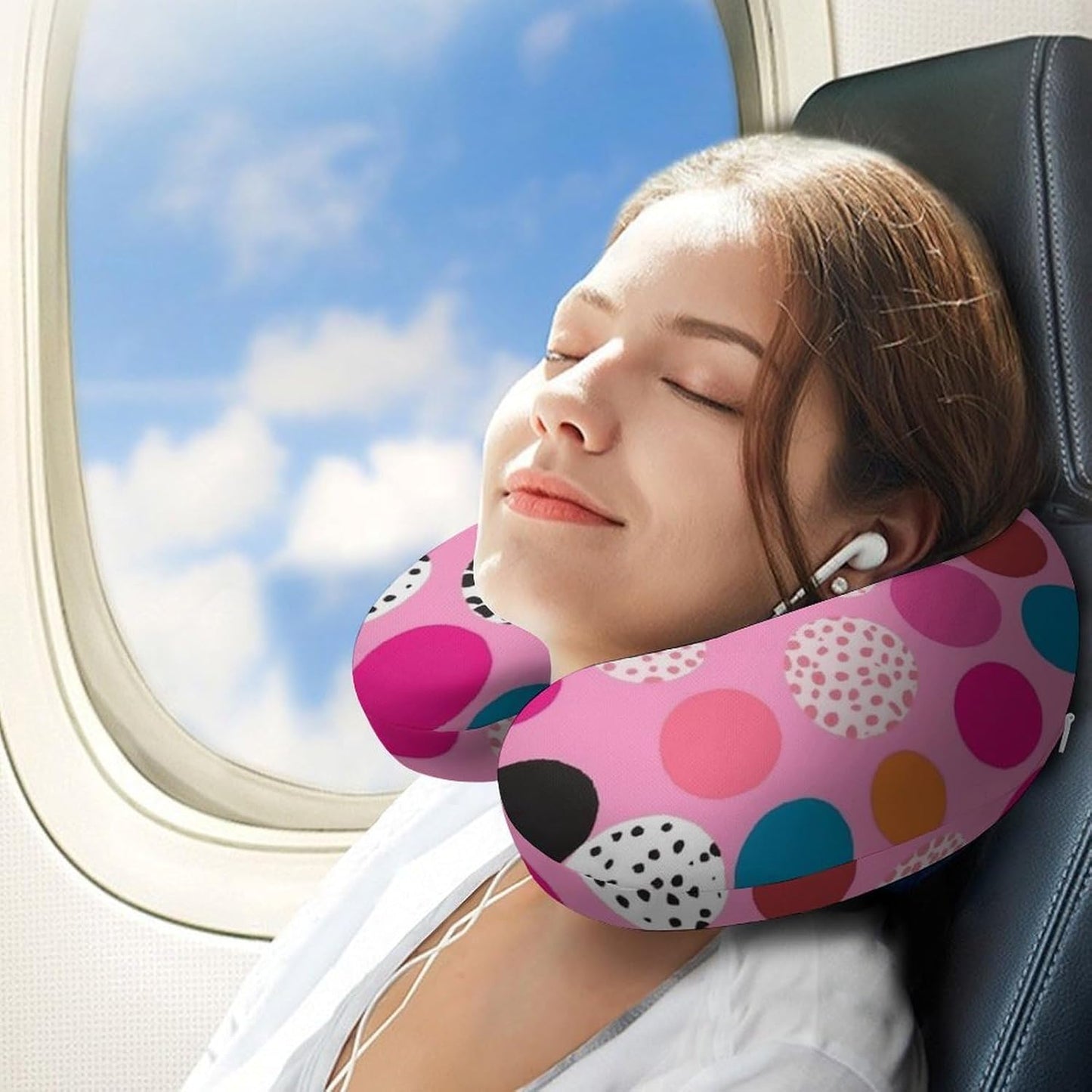 Crazy Pink Polka Dots Neck Pillow Memory Foam U Shaped Pillows Portable Pillows for Shoulder Travel Head Support Pillow with Concealed Zipper for Airplane Car Home Office