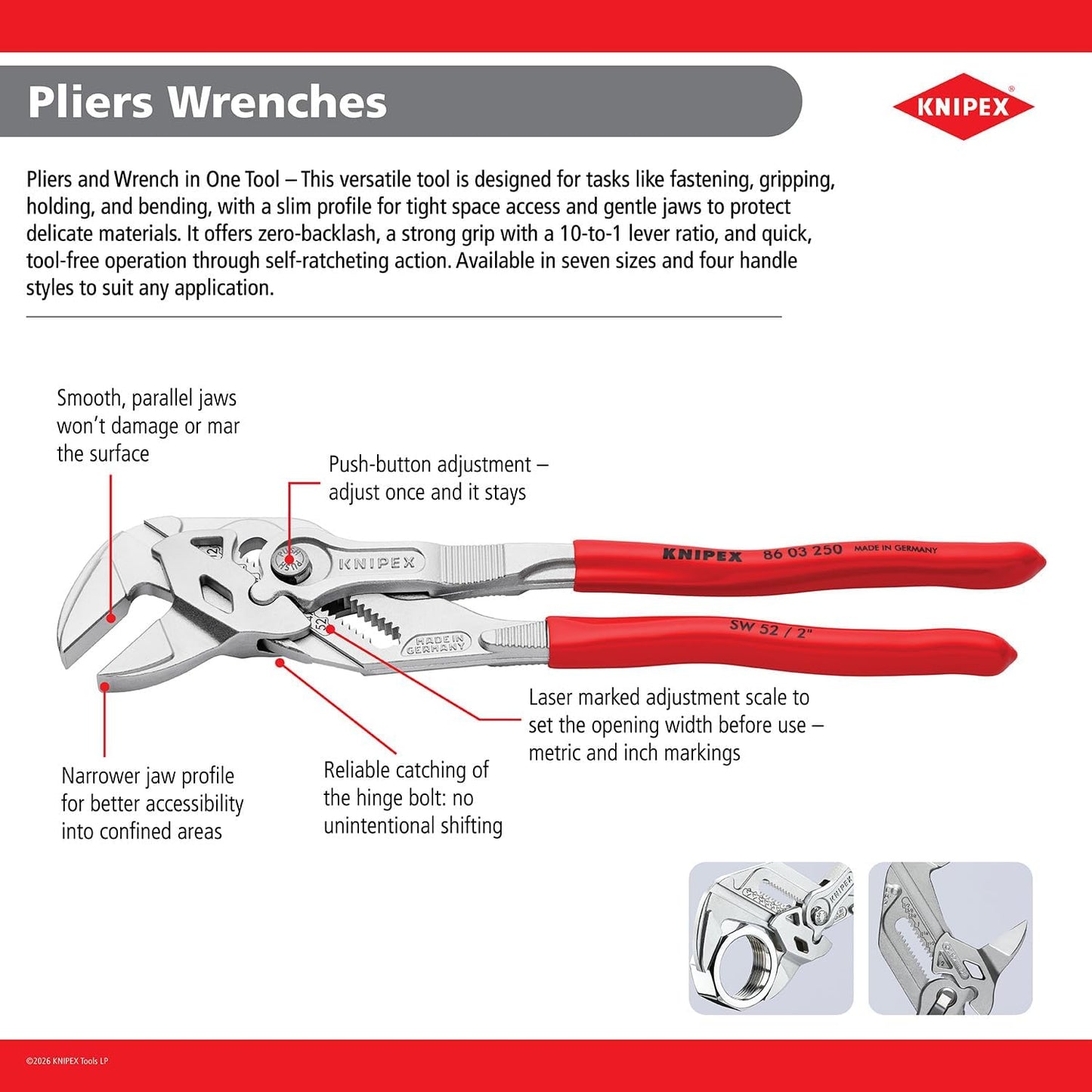 KNIPEX Tools - Pliers Wrench, Black Finish (8601180), 7 1/4-Inch, Black Finish