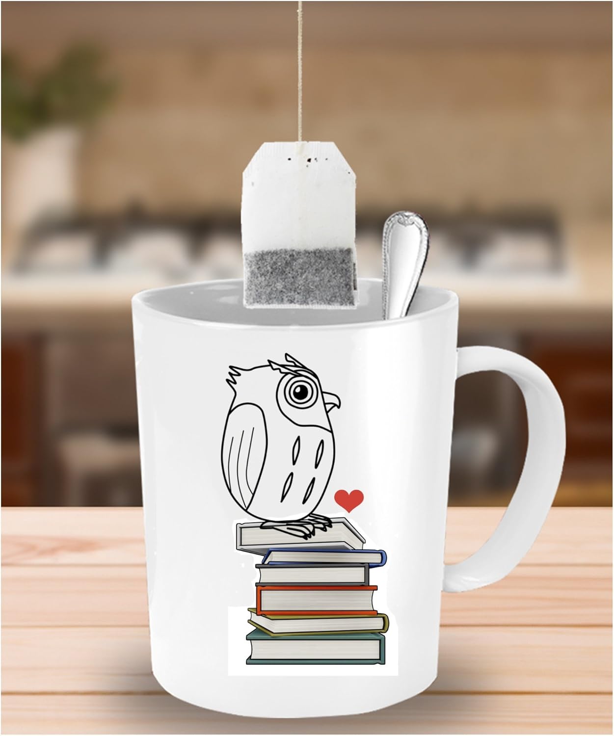 Owl Mug Book Nerd Lover-Funny Ceramic White Cup with Heart as Seen on Shirt-Cute Gift for Nerdy Geek Who Loves Reading
