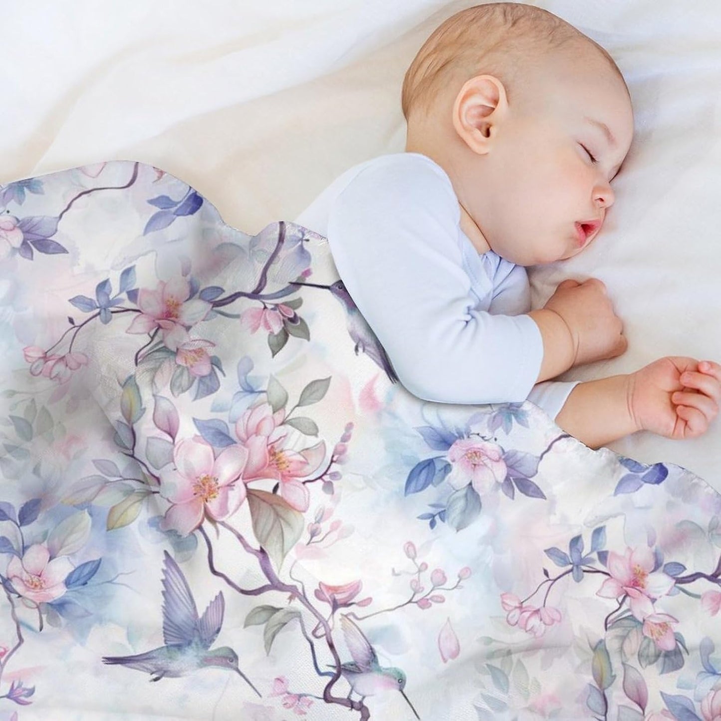 Floral Hummingbird Blanket Gifts for Women Kids, Watercolor Flower Bird Fleece Blankets, Cozy Plush Flannel Throw for Couch, Bed, Living Room Decor 50"x60"
