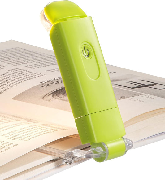 DEWENWILS Book Reading Light, USB Rechargeable Booklight for Reading at Night, LED Clip On Book Lights for Kids, Bookworms, Blue Light Blocking, Amber + Warm White (Green)