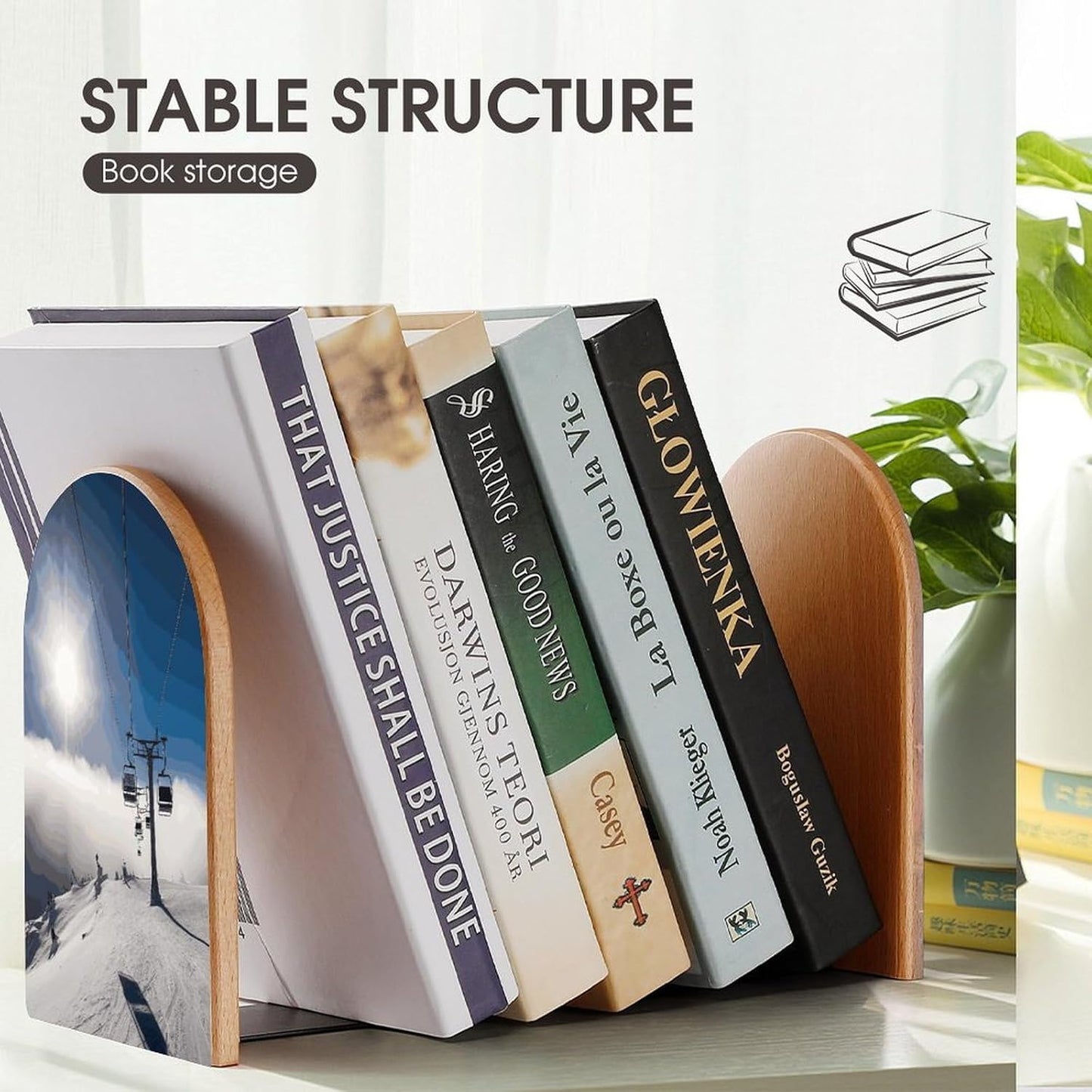 Ski Lift at Sunshine Bookend for Shelves Wooden Book End Large Size Sturdy Book Holders Stoppers with Metal Base for Bookshelves Slick Decorative Bookends Stands