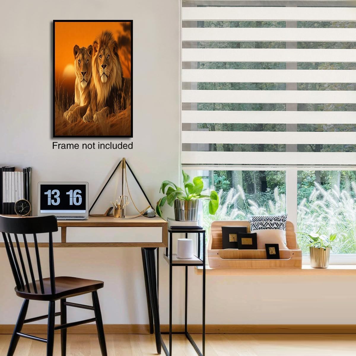 GDJSMIN Realistic Art Style Wall Art, Orange Sunset Lion Poster For Reading Room Living Room Decor 24 X 36 Inch Unframed