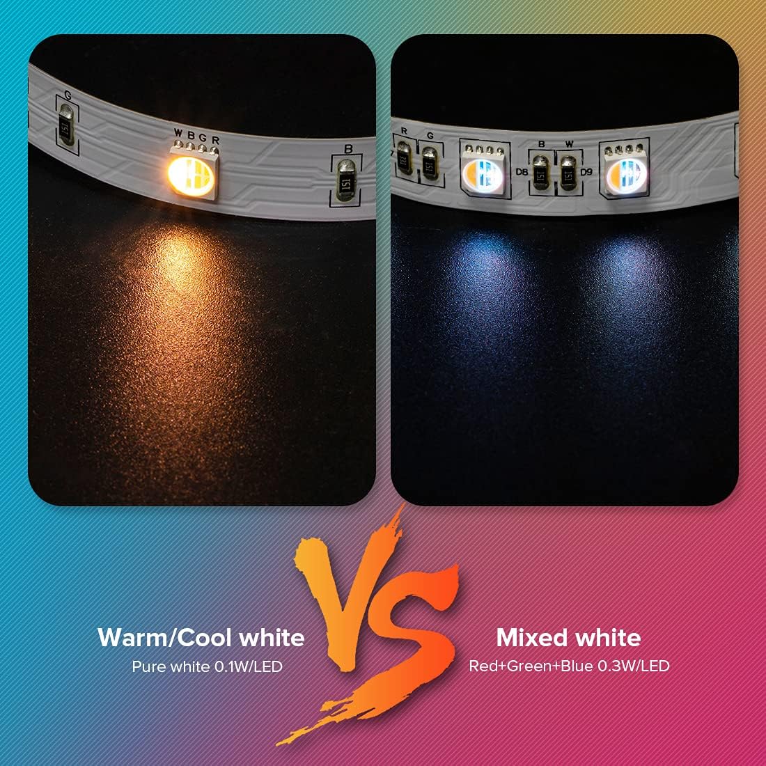 BTF-LIGHTING RGBW Bluetooth Music APP 16.4FT LED Strip Lights RGB+Cool White 6000K 4 Colors in 1 LED Color Changing Lights Strip for Bedroom, Desk, Home Decoration, with Remote and 12V Power Supply