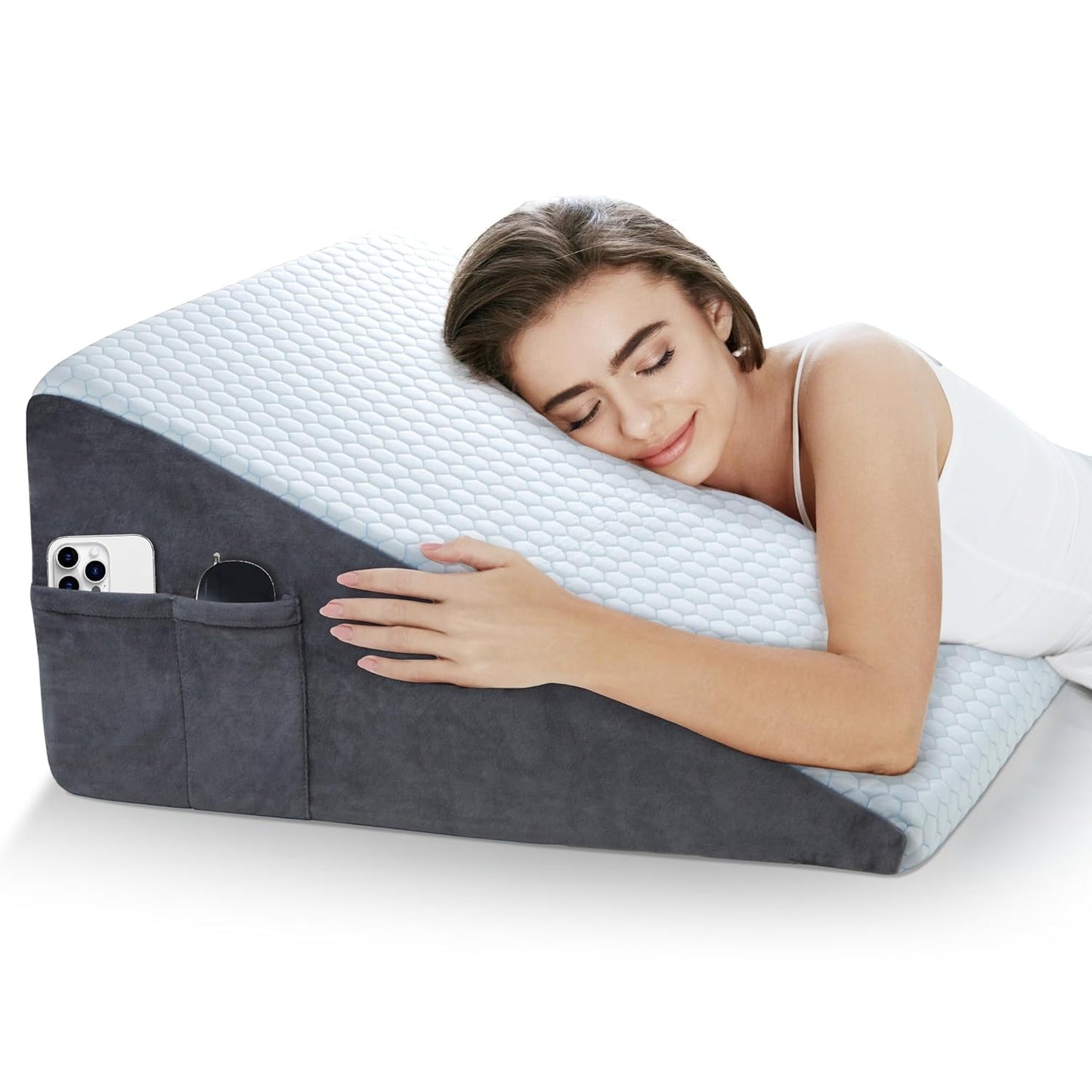 puredown® 12" Bed Wedge Pillow, Cooling Wedge Pillows for Headboard, Pillow Wedge for Nighttime Acid Reflux, Lumbar & Back Support, Leg Elevation Therapy, Snore Reduction Aid