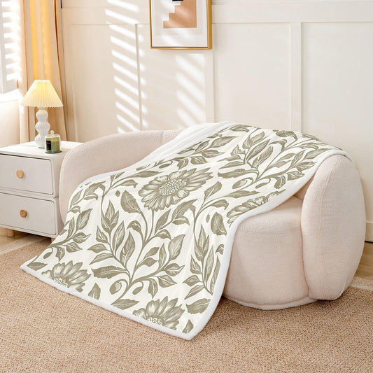 Feelyou Boho Floral Throw Blanket Vintage Flowers Soft Fleece Sherpa Cozy Fuzzy Plush Warm Garden Fuzzy Plush Throw Queen 90"x90" for Bed Couch Living Room