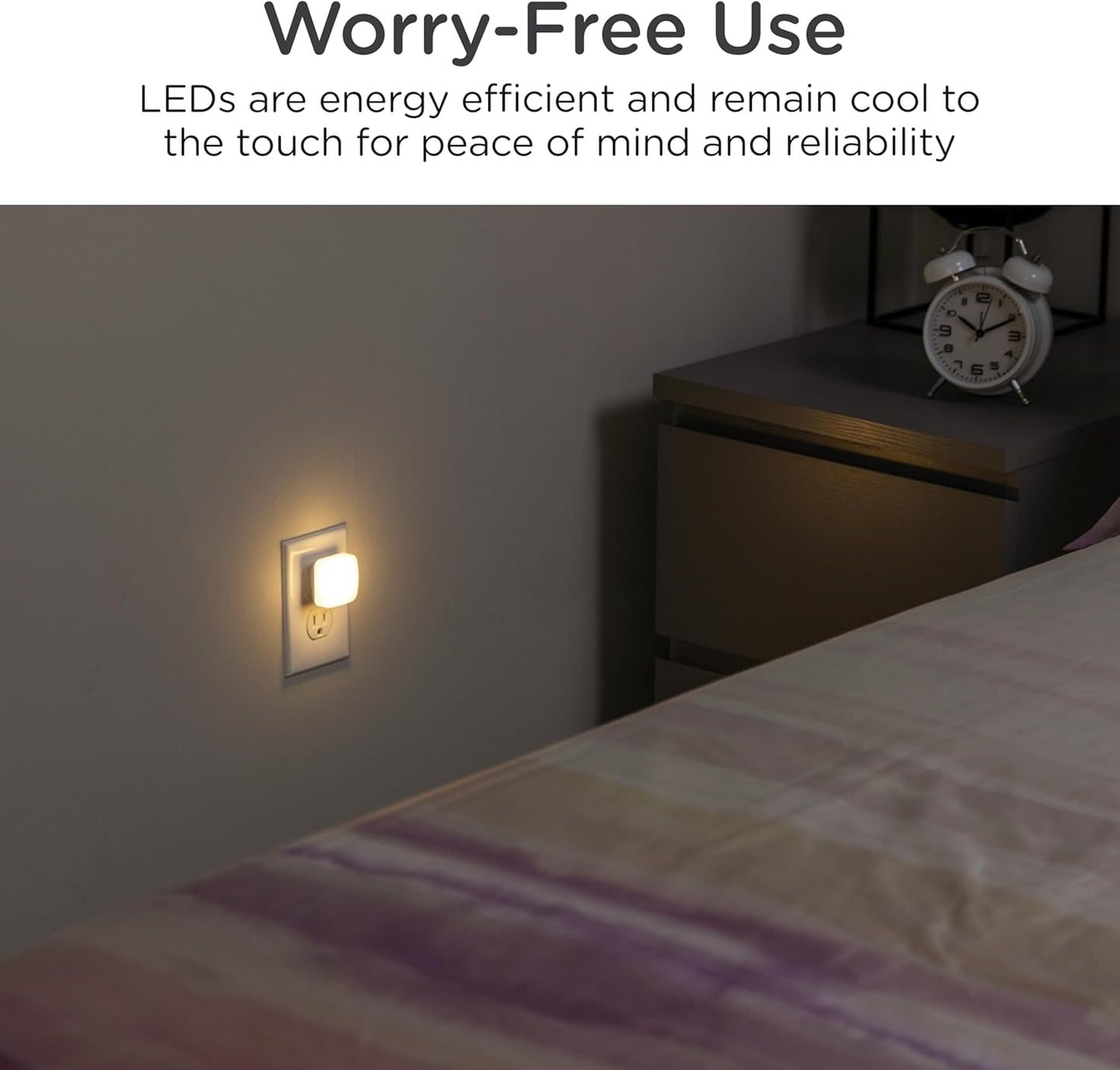 Lights by Night Mini Square LED Night Light, Plug in, Dusk to Dawn Sensor, Warm 3000K, Compact Single Outlet Design (Doesn’t Block 2nd Outlet), Ambient Lighting, Bedroom, Bathroom, 1 Pack, 82486