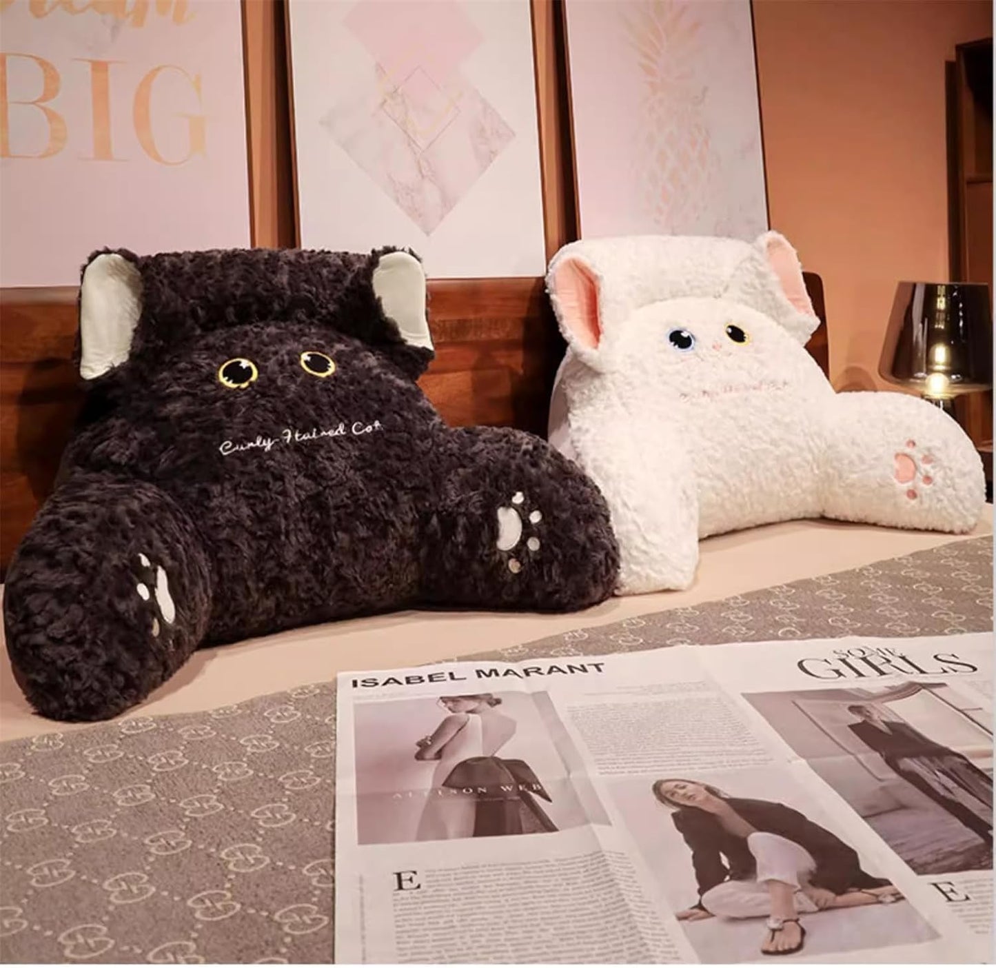Reading Pillow for Sitting in Bed Adult,Cute Cat Pillow Back Pillows,Sit Up Pillow Backrest Pillow with Arms, Back Support Pillow for Sitting Up in Bed,Chair Back Cushion (Black)