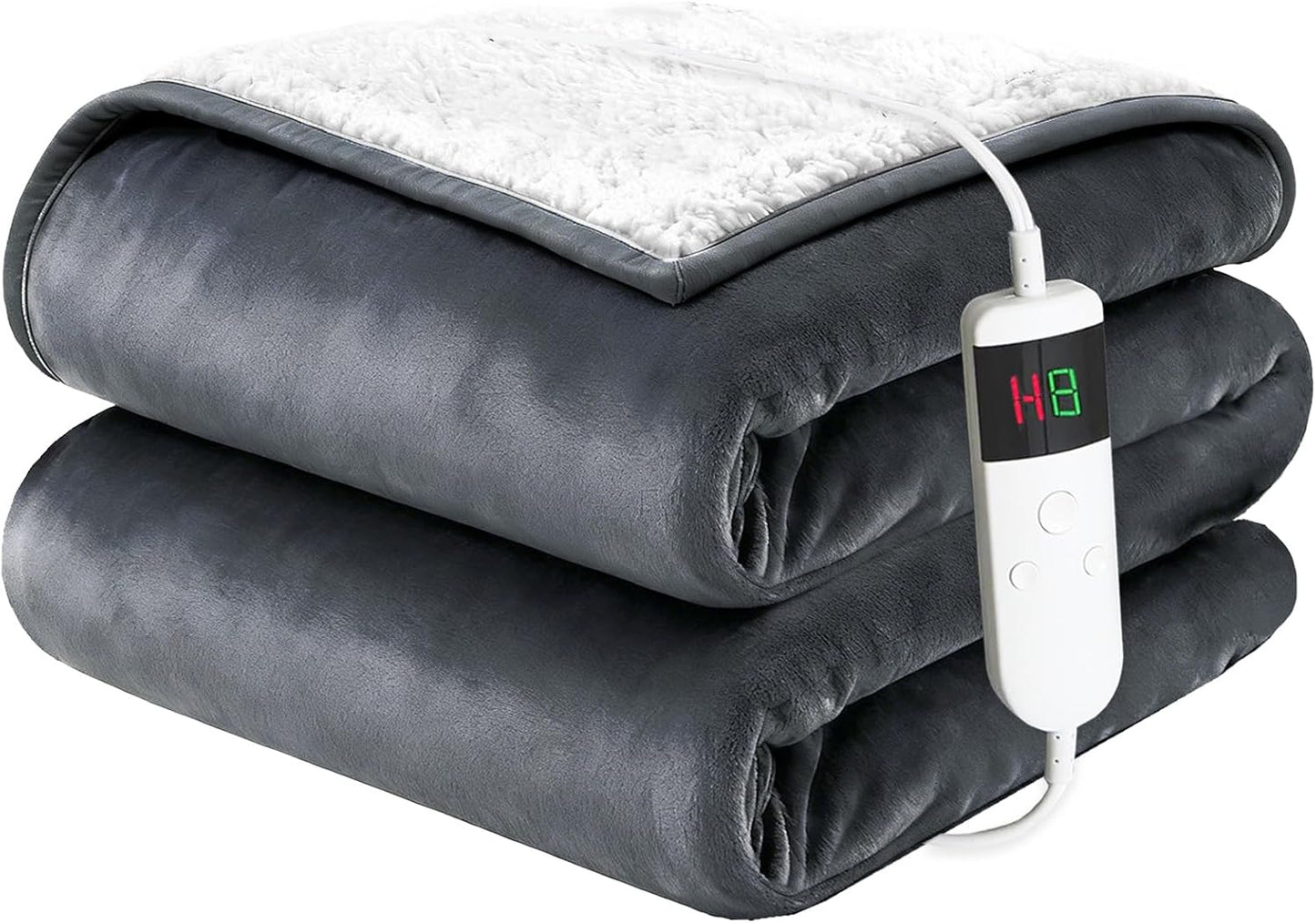 Electric Blanket Heated Throw, Soft Flannel 50"x60" Heating Blanket with 8 Hours Auto Off 10 Fast Heating Levels Machine Washable Sherpa Heated Blanket with Overheating Protection